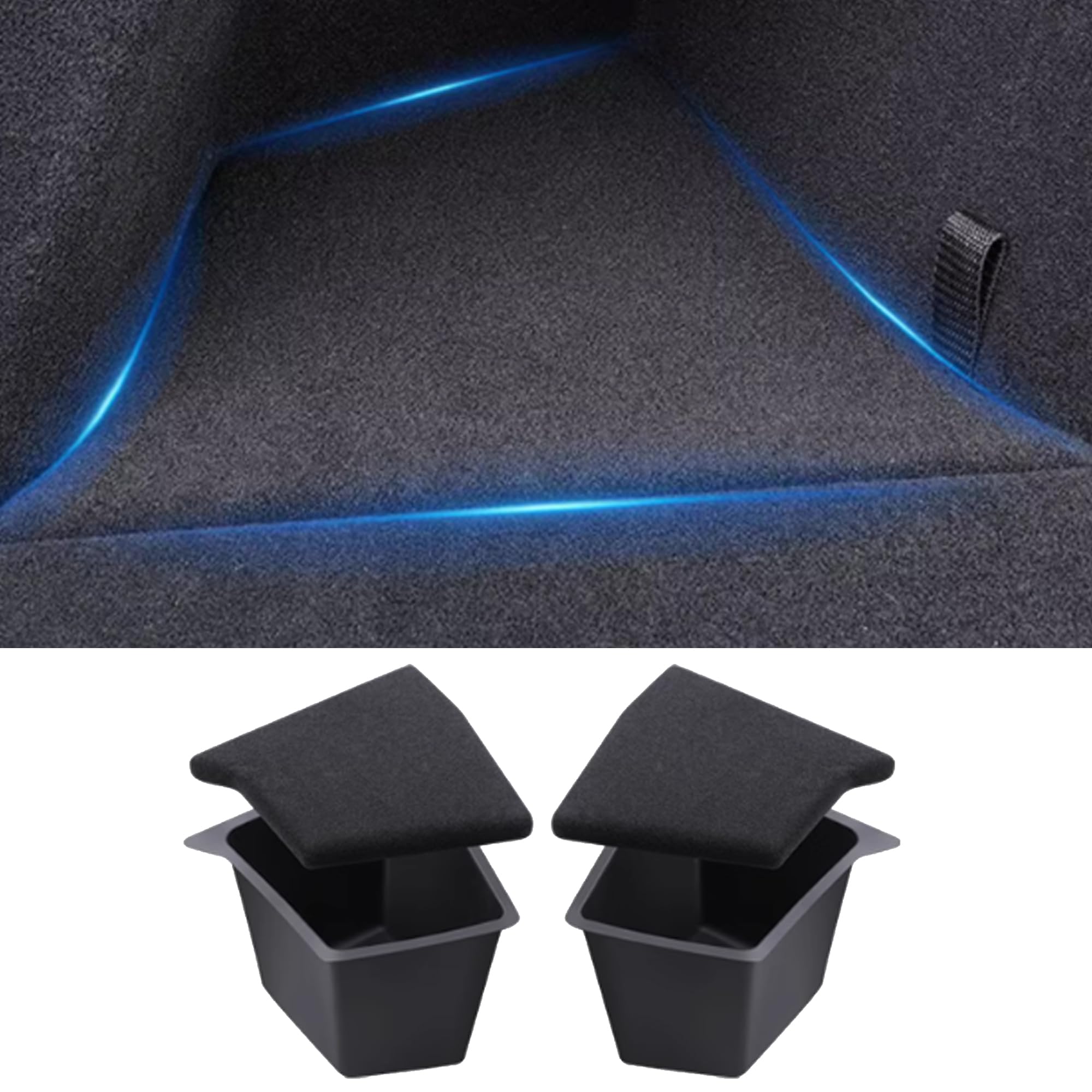 Maletero Organizador para Tesla Model Y 2020-2024 Impermeable Maletero Trasero Caja de Almacenamiento Lateral con Labio Alfombrado Accesorios de Interior (Fabricado en Berlín-2 Unidades)