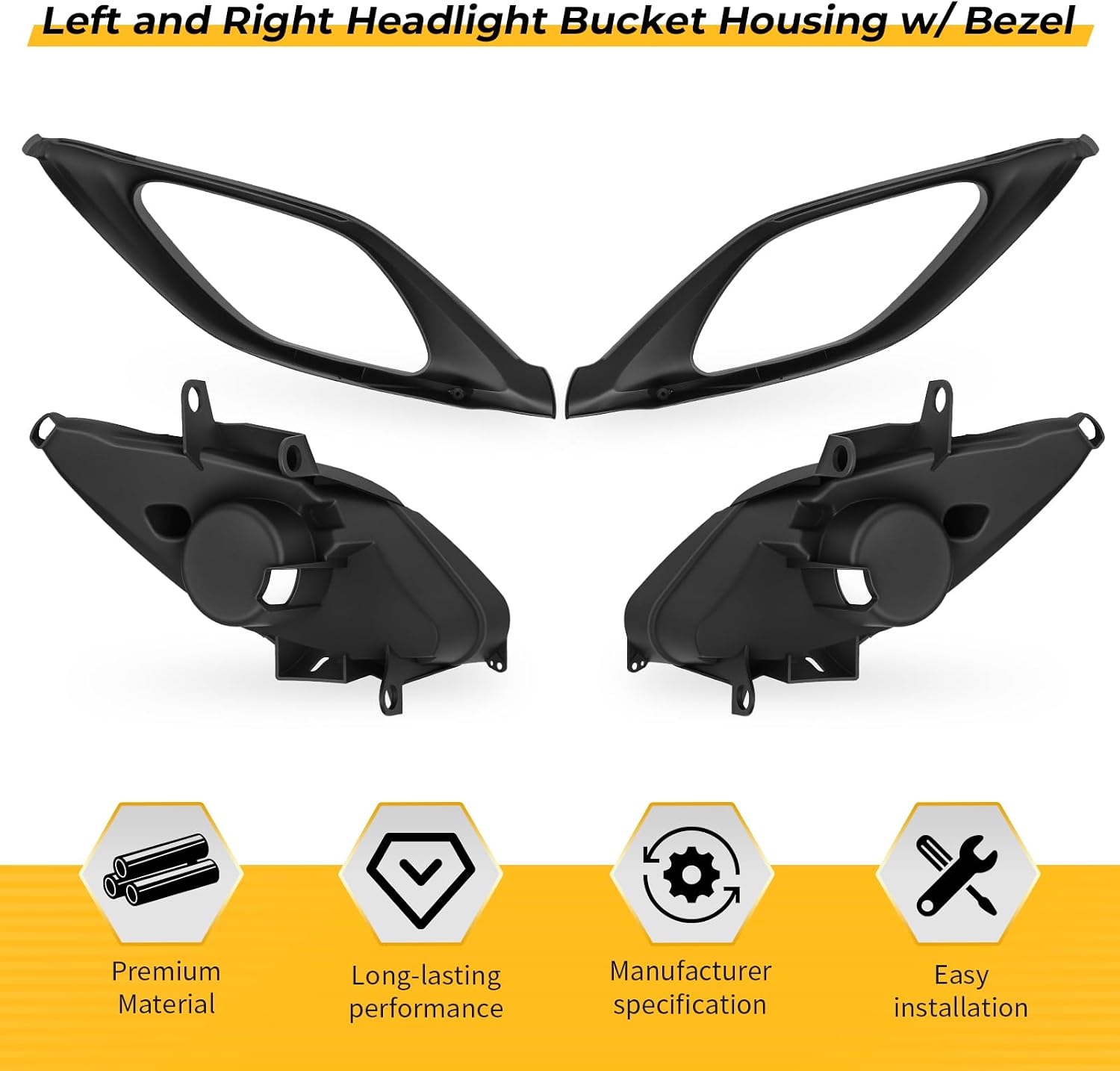 M MATI Left and Right Headlight Bucket Housing w/Bezel for Yamaha R-aptor 660 YFM660R 2001-2005 5LP-84111-00-00 5LP-84111-10-00