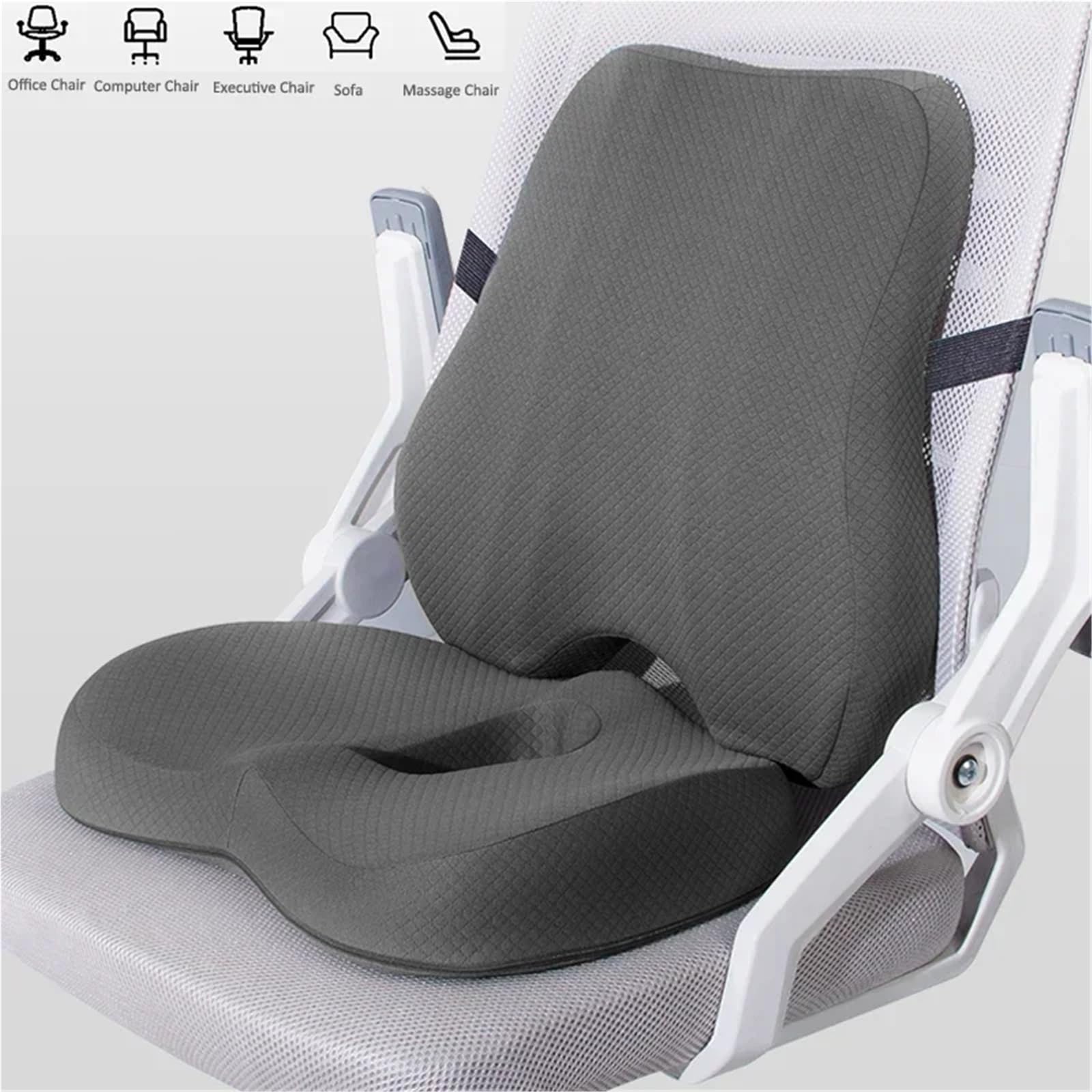 Cuscino for sedile in memory foam, supporto for la schiena, set di cuscini ortopedici ergonomici, sollievo dal coccige, cuscinetto lombare for sedia da ufficio, auto(Cushion Set Grey)