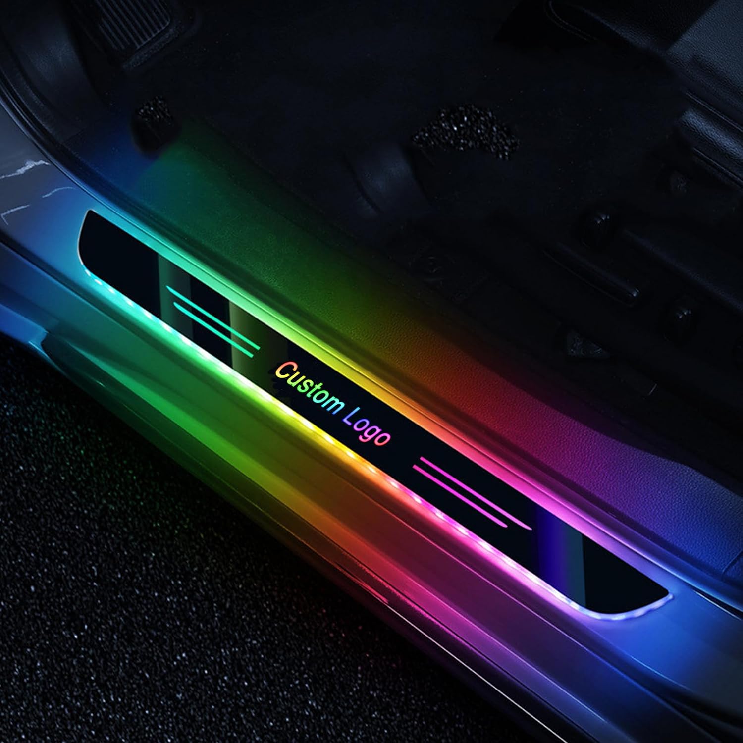 2 Pcs Led Door Sills for Car Magnetic, Custom Logo Or Text Led Door Sills for Car, Applicable 99% of Models, Wireless Magnetic Door Sill Lights, Auto Sensor, 12 Light Modes, USB Rechargeable