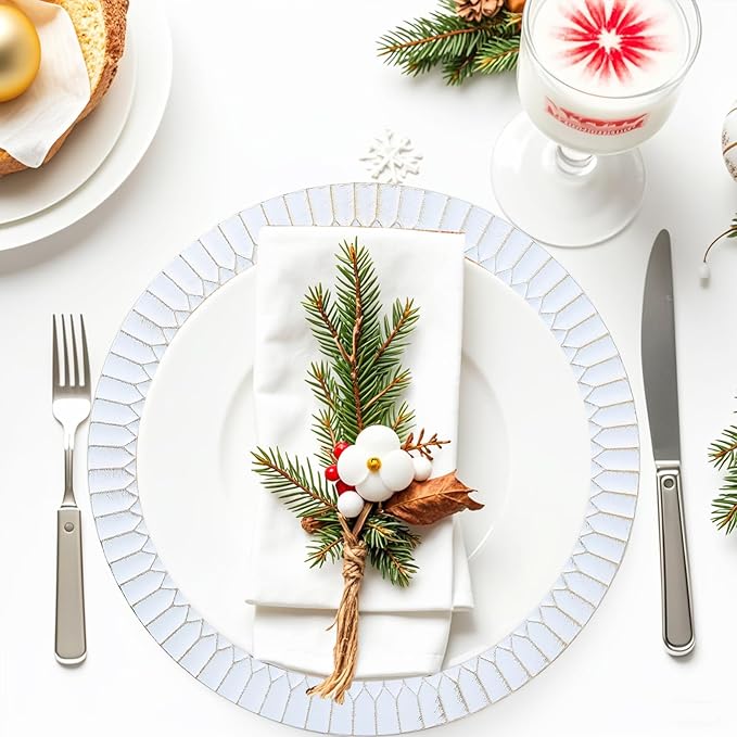 Platos Cargadores Blancos de Plástico, Set de 12, 33 cm, para Fiestas miniatura 2