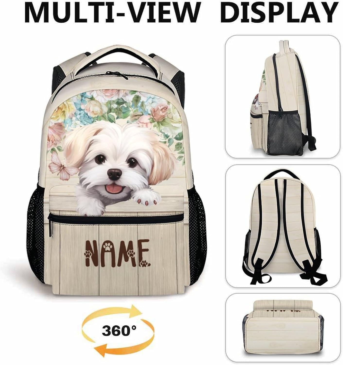 Kids Backpacks, Custom Maltese Backpack, 17 Inch Dog Bookbag for Teen Boys Girls, Cute Casual Schoolbag Gift for Travel School Vacation