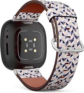 CJBROES Replacement Leather Watch Band, Compatible with Fitbit Versa 3 and Fitbit Sense of Wristband Bracelet Accessory - Doodle-dots-Tiles-Herringbone