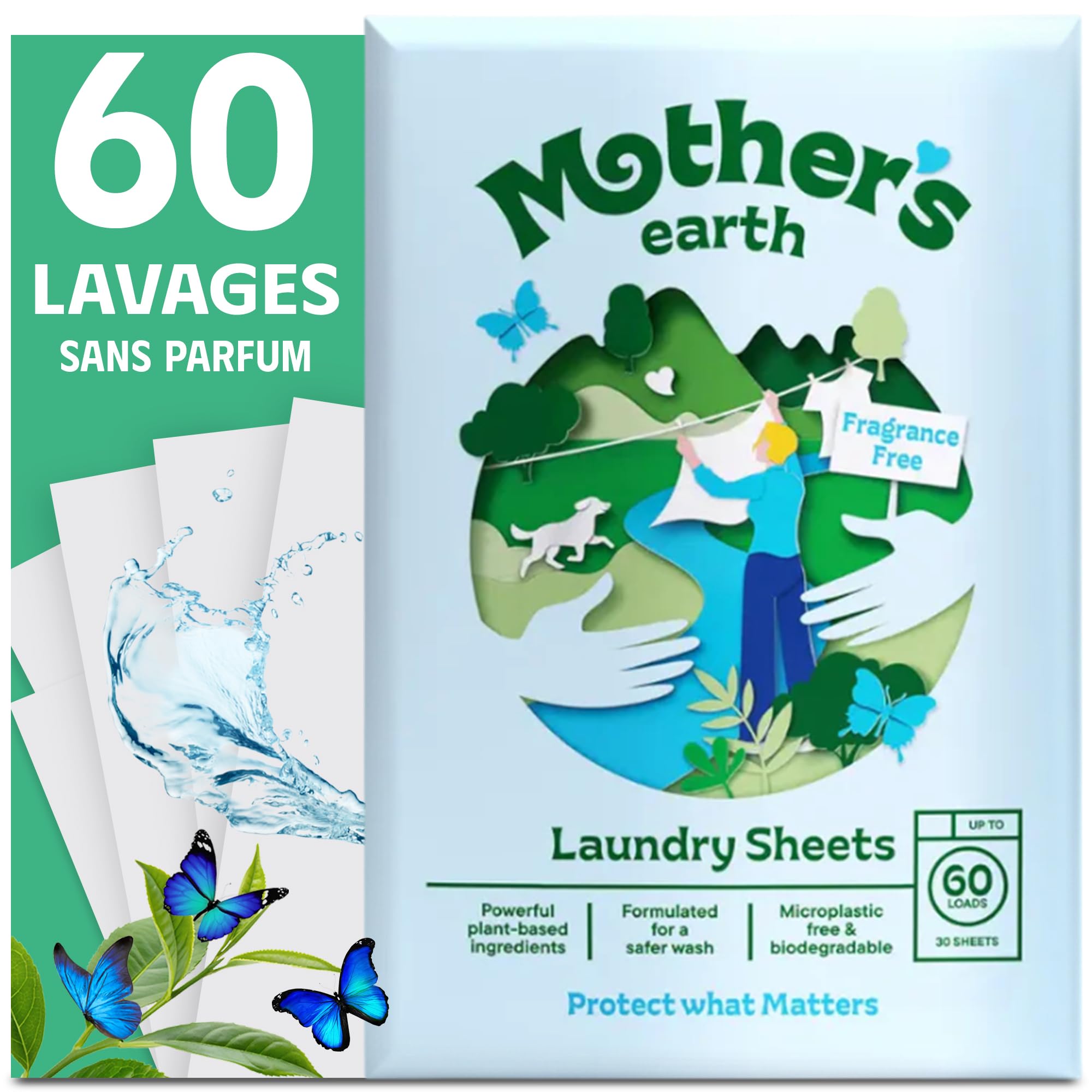Mother's Earth Waschmittelblätter – leichte Wäscheblätter | plastikfreie Verpackung | geeignet für die tägliche Wäsche | geruchlos