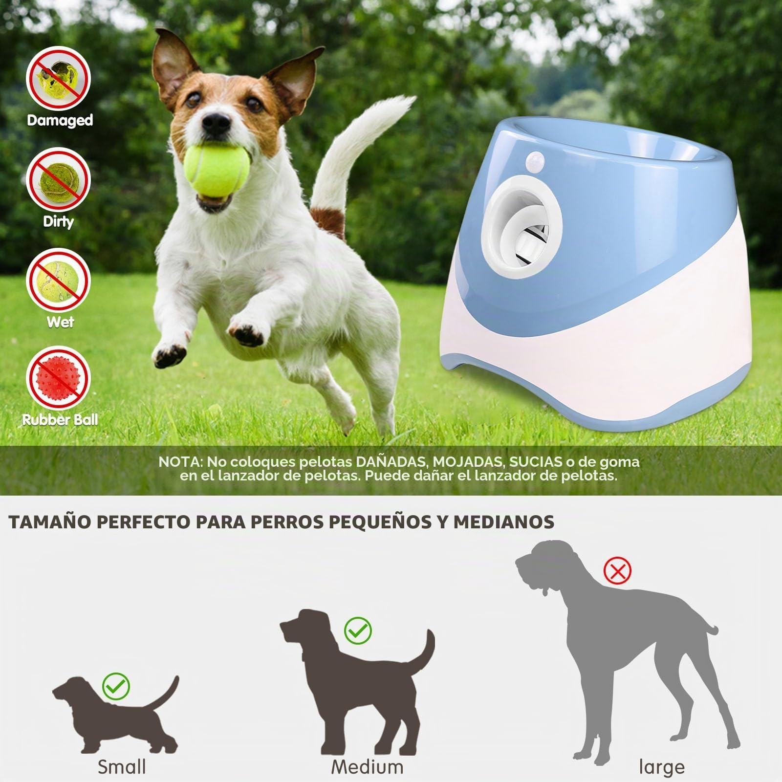 Lanzador automático de pelotas, para perros con 6 pelotas de tenis de 2 pulgadas, puede lanzar 10-30 pies, máquina interactiva de bolas para perros pequeños y medianos