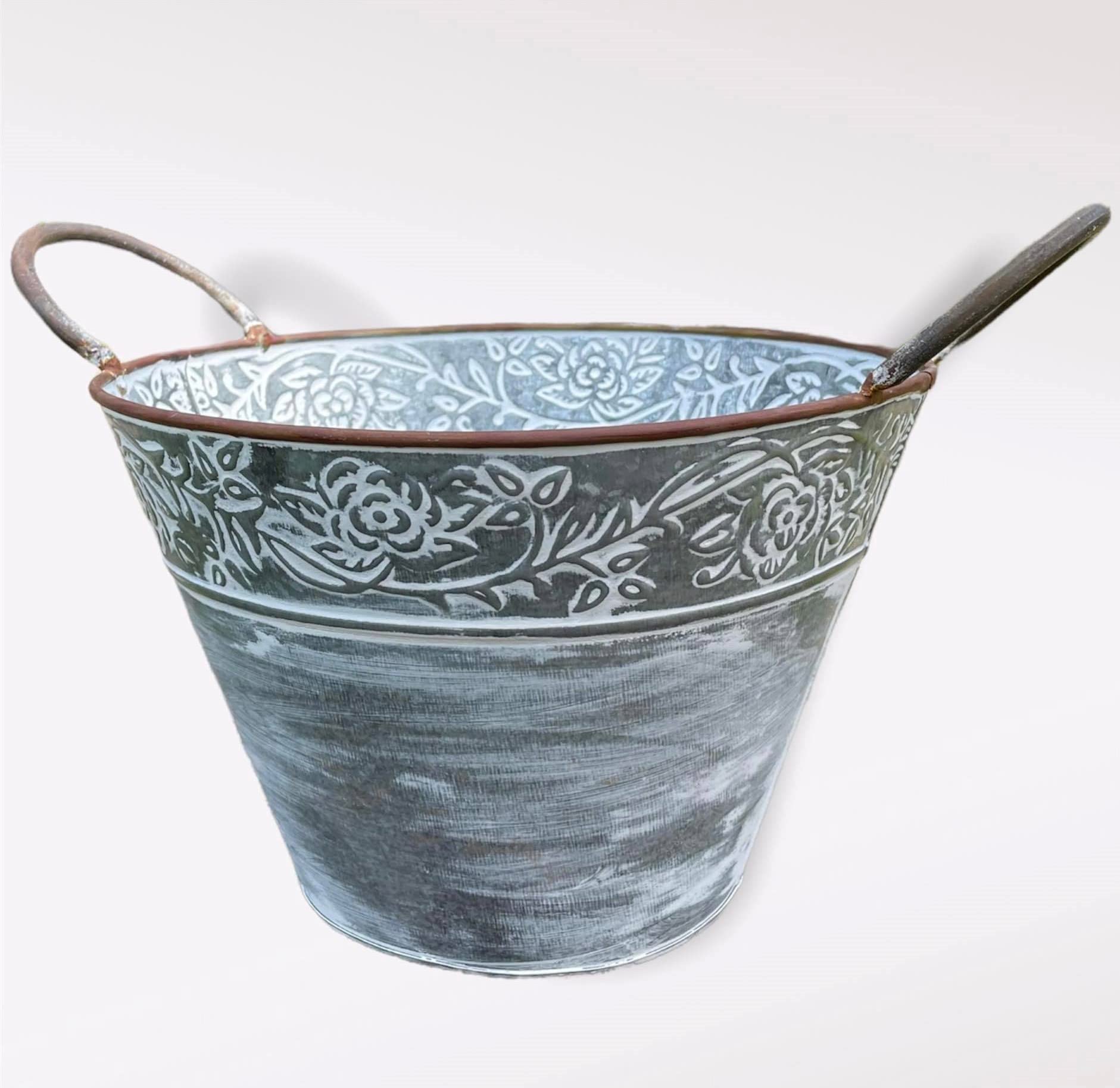 Galvanised Flower Pot with Handles | Outdoor Garden Metal Steel Planter Trough