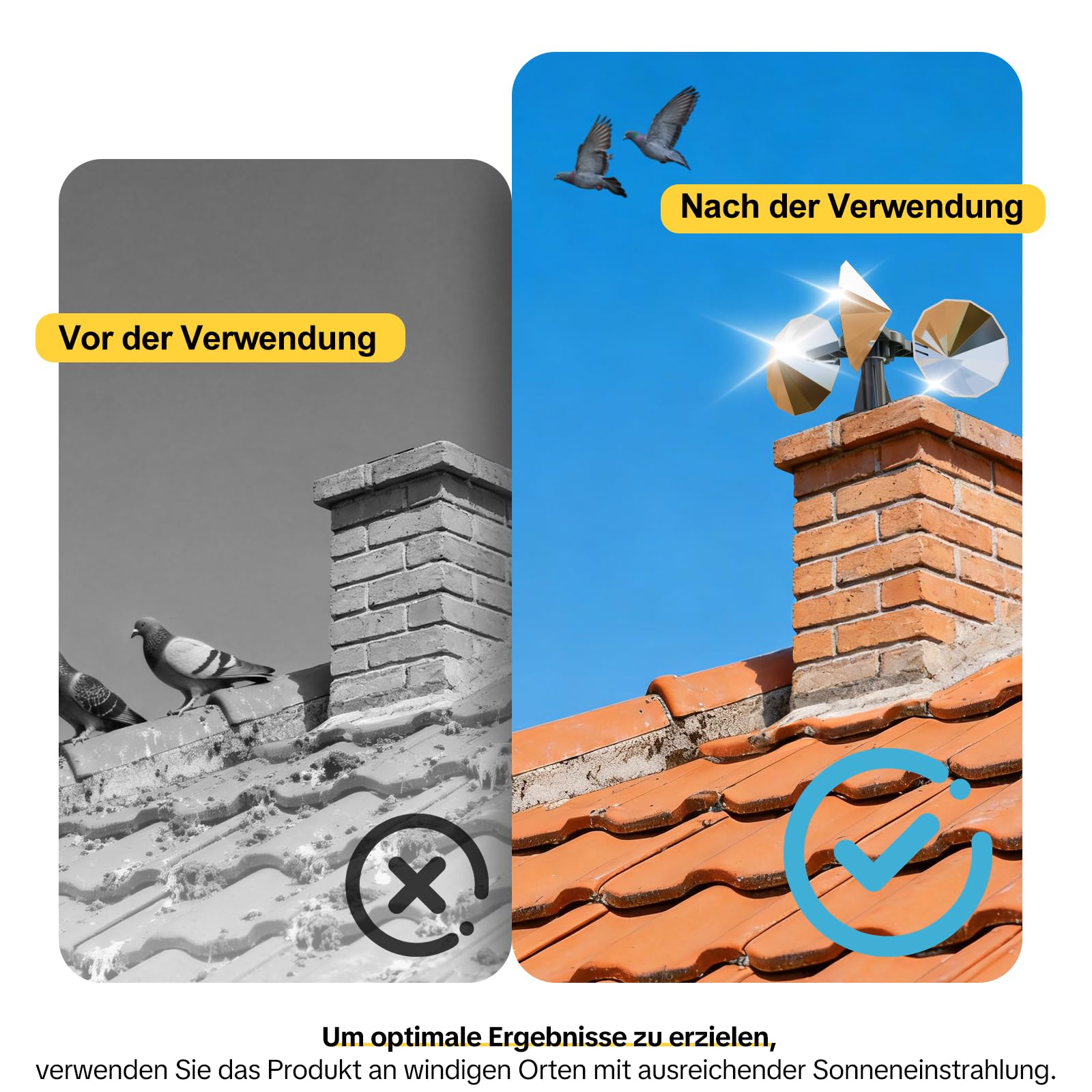 OFFO Windrad Vogelabwehr, Taubenabwehr Windspiel Specht Abwehr, 360°Reflexion Bewegliches Vogelschreck, Kunststoff Basis für Fassade, Balkon, Garten, 1Stück.