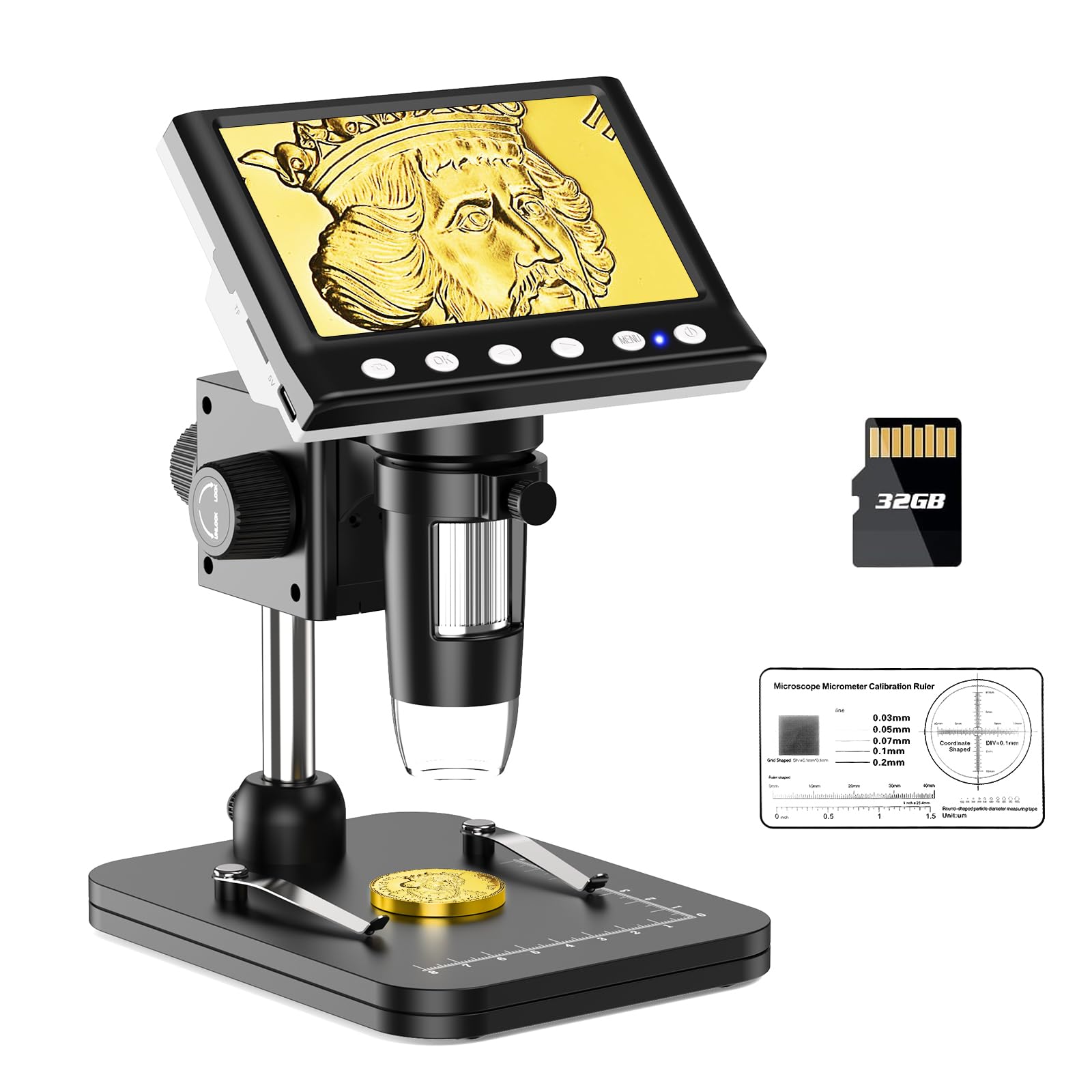 Hayve 4.3'' IPS Digital Microscope, 1000X Magnification Digital Microscope for Adults,Coin Collection Supplies with 8 Adjustable LEDs,Windows Compatible,32GB TF Card
