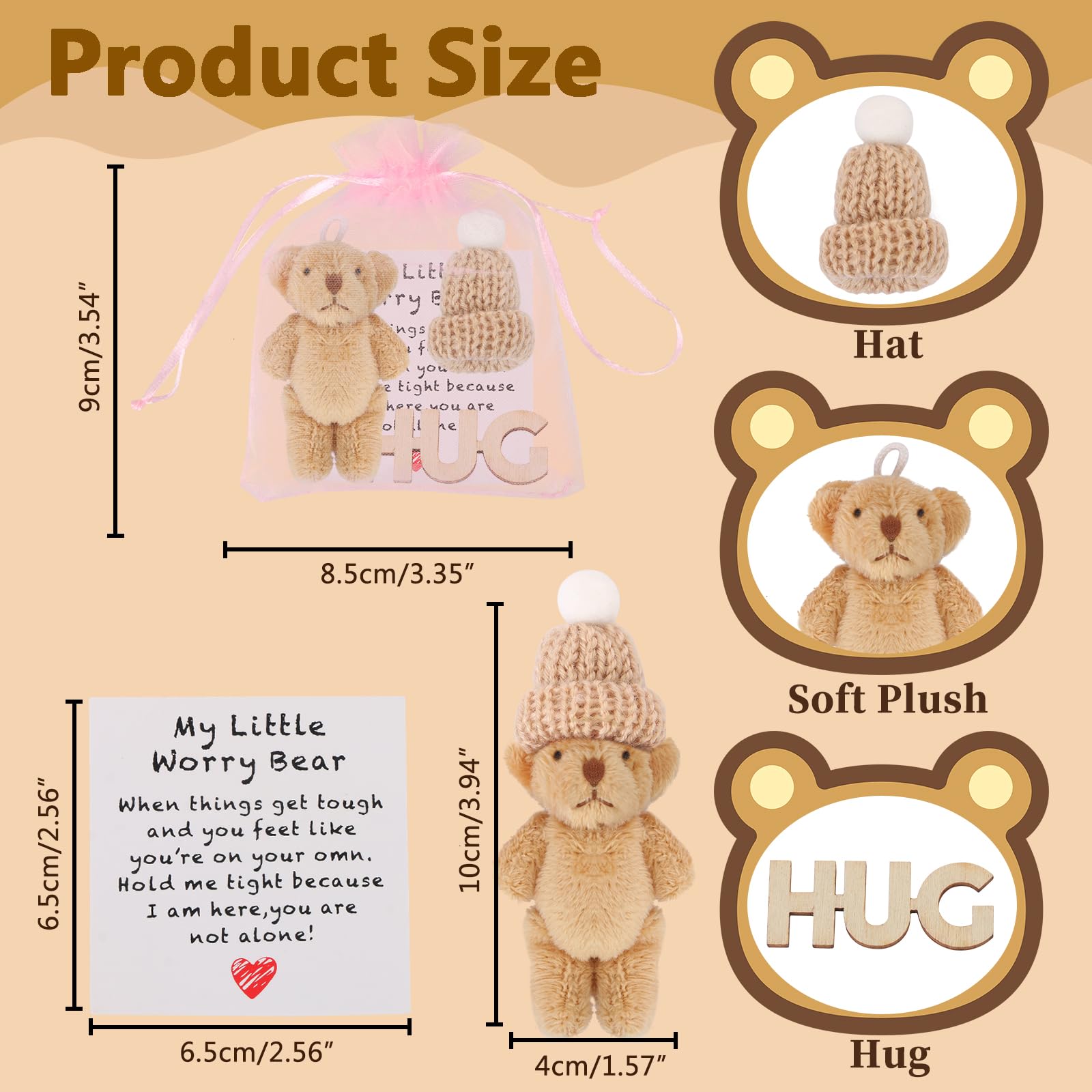 LALASTYLE Pocket Bear Hug Mini Worry Bear Plush with Inspirational Card, Soft Anxiety Relief - Image 2