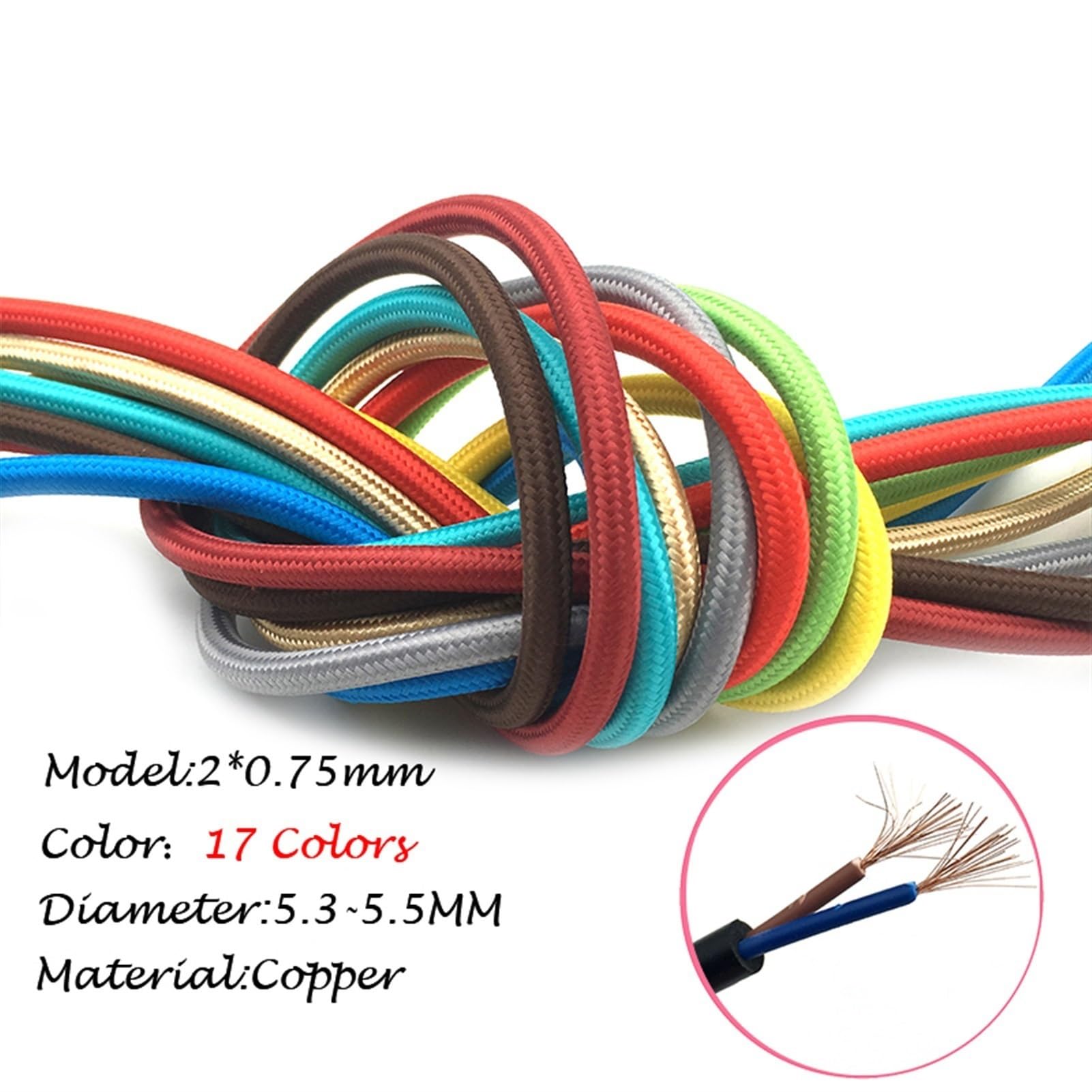 cable eléctrico, Cable trenzado de 5,5-5,8 mm, multicolor, varios tamaños(Black,10meter)