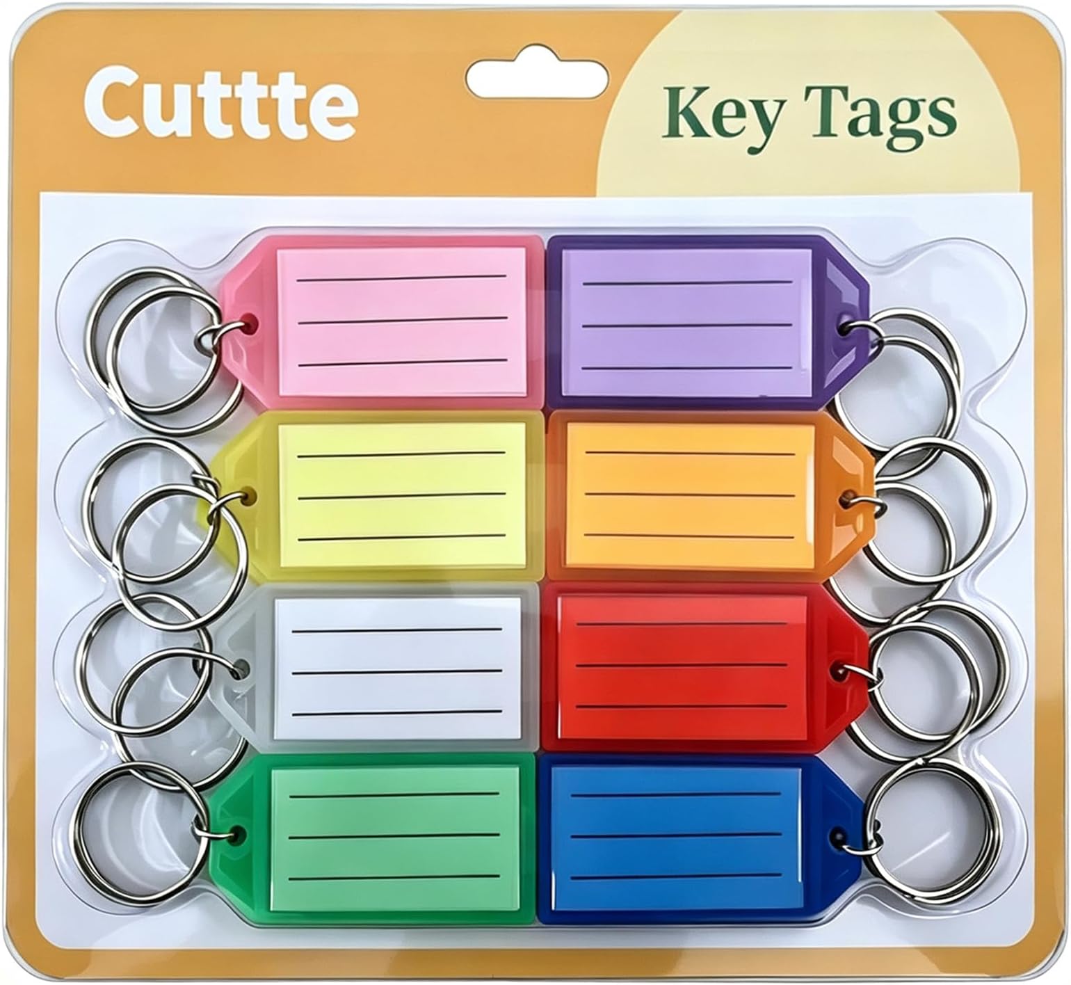 Cuttte 16 Pack Plastic Key Tags, Key Labels with Ring and Label Window, 8 Colors