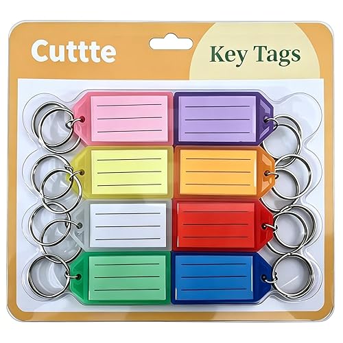 Cuttte 16 Pack Plastic Key Tags, Key Labels with Ring