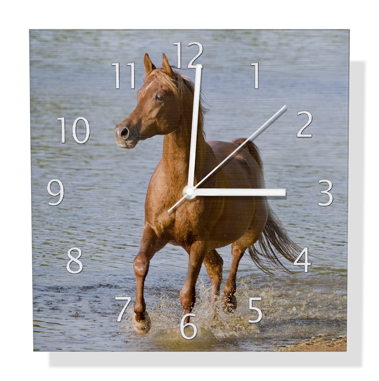 Design Wanduhr 'Pferd Am Meer' – Aluverbund-Uhr 30x30 Cm, Weiße Zeiger