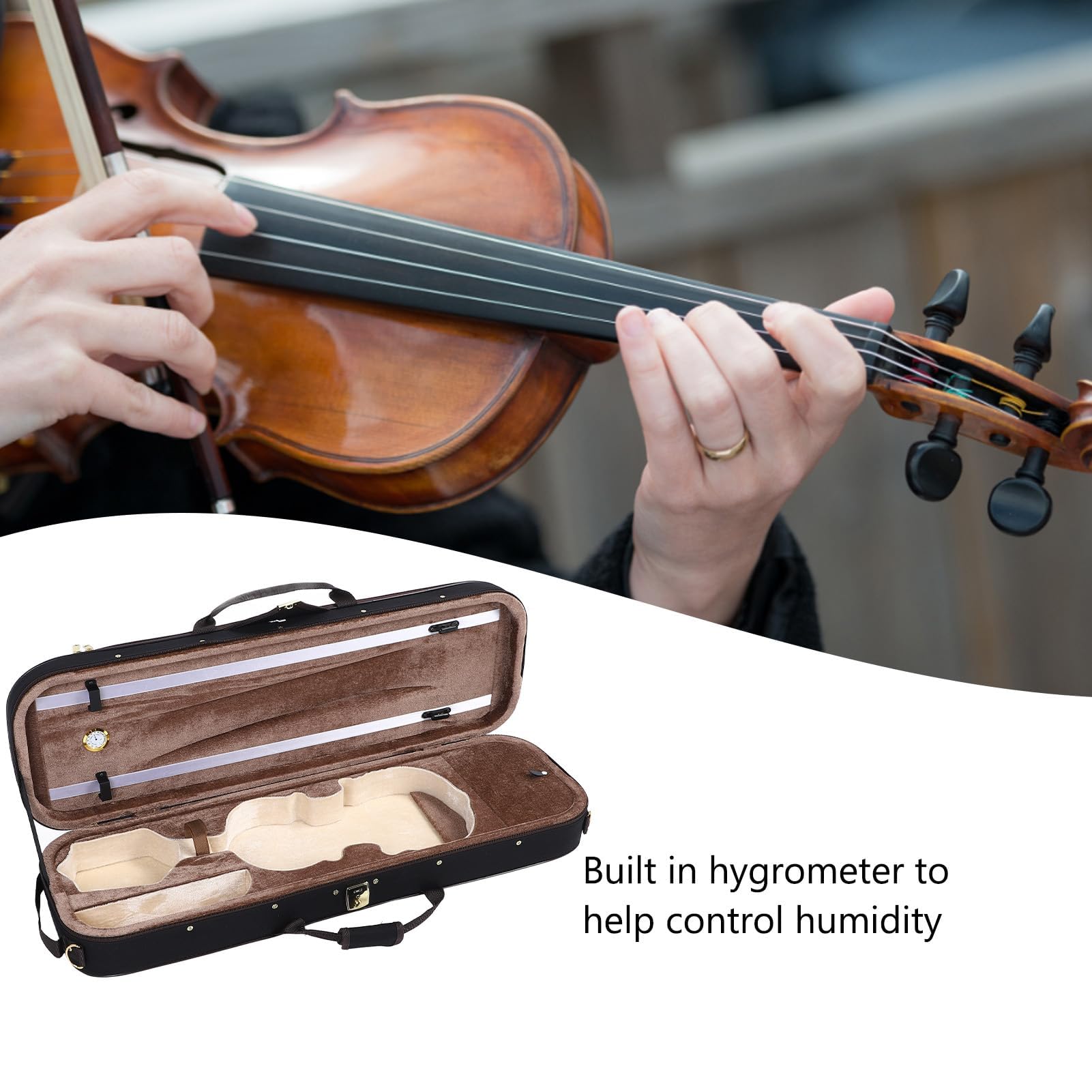 Scatola per Violino di Dimensioni 4/4 con Igrometro Custodia Rigida per Violino Zaino Custodia Protettiva per Strumenti Musicali in Tessuto Oxford