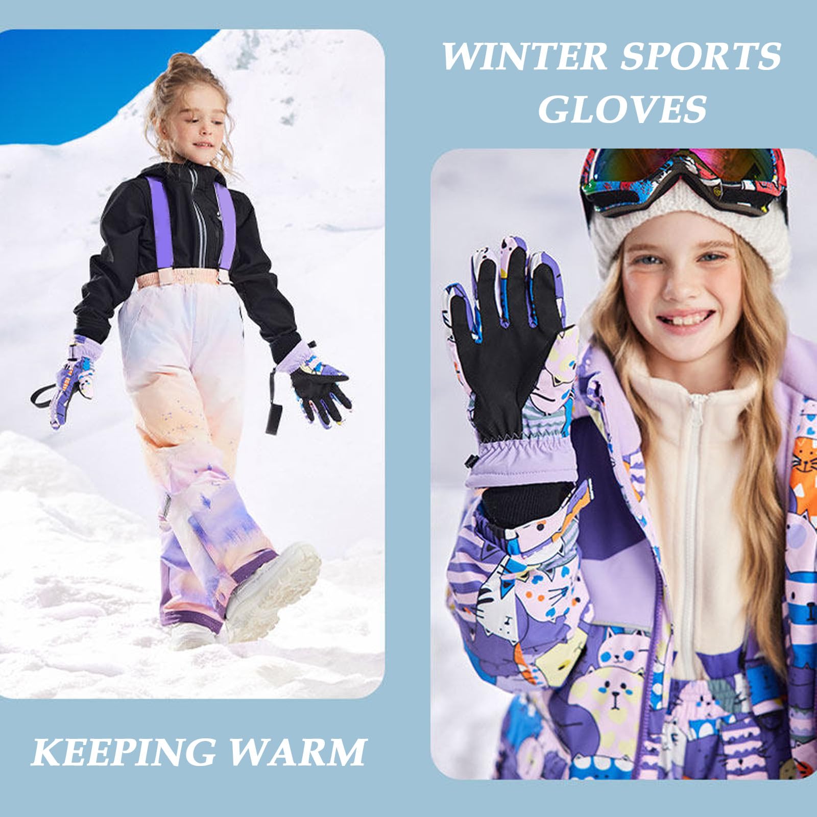Guantes de Esquí para Niños, Guantes Nieve niño, Guantes termicos para Frio Extremo, Impermeable Deportes, para Snowboard, Ciclismo, Correr,[a] Purple 1,S (9~12 Years)
