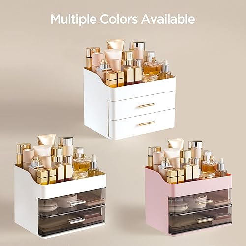 Miniatura 7 de HBlife Organizador de maquillaje para tocador con 2 cajones, organizador grande de cosméticos para encimera de baño, almacenamiento para el cuidado