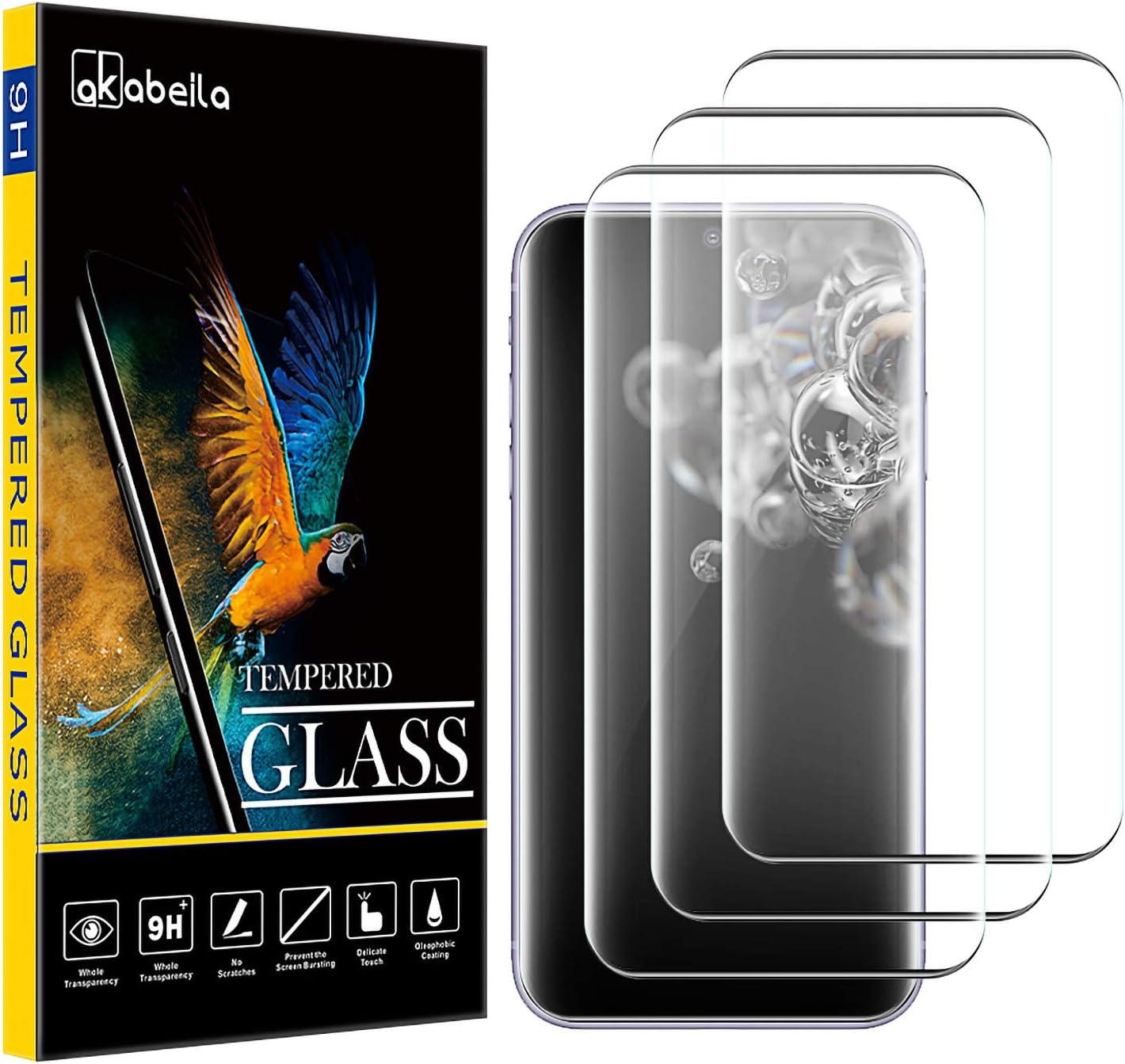 AKABEILA [3 Pack Screen Protector for Samsung Galaxy S20 Ultra Premium HD Tempered Glass Film 9H Hardness Case Friendly Easy Installation Anti Scratch Bubble Free [Full Coverage] 6.9"