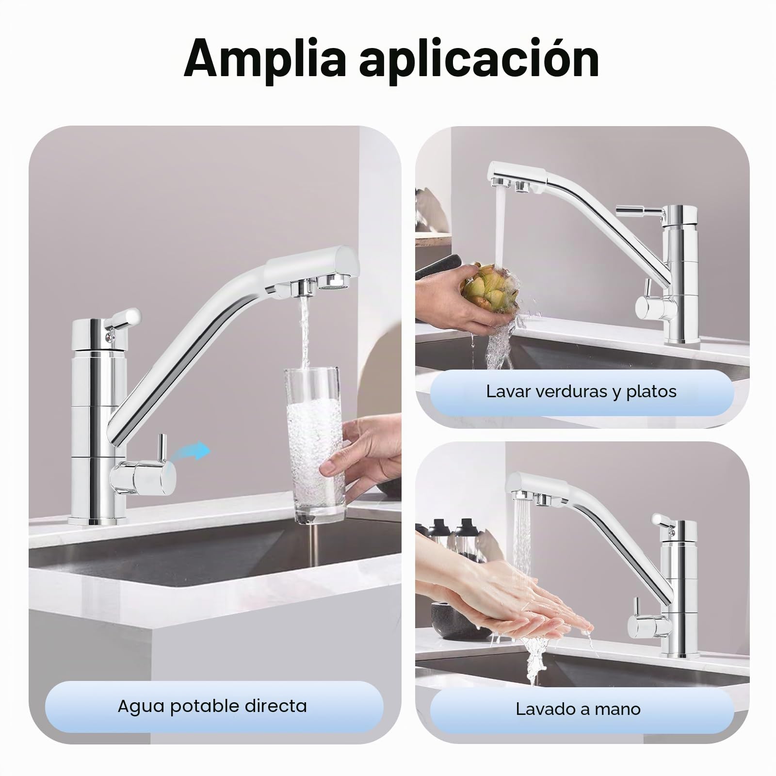 Grifo de cocina 3 en 1 con filtro de agua, grifo de tres vías giratorio, con filtro de agua de ósmosis, para grifo de agua potable de ósmosis