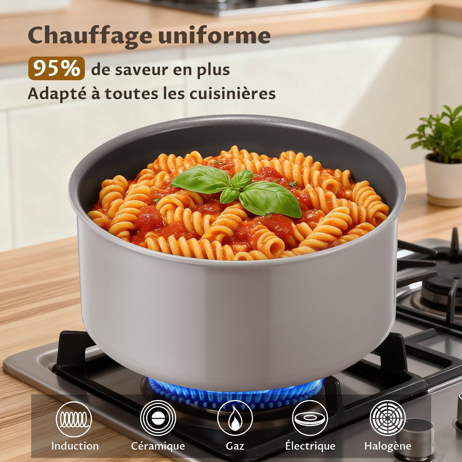 cuisine BLAZANT Casseroles Induction 6 pièces, Casserole en Céramique Antiadhésives 16/18/20 cm, sans PFOA, Poignées Amovibles, Base à induction à liaison moléculaire, passe au four