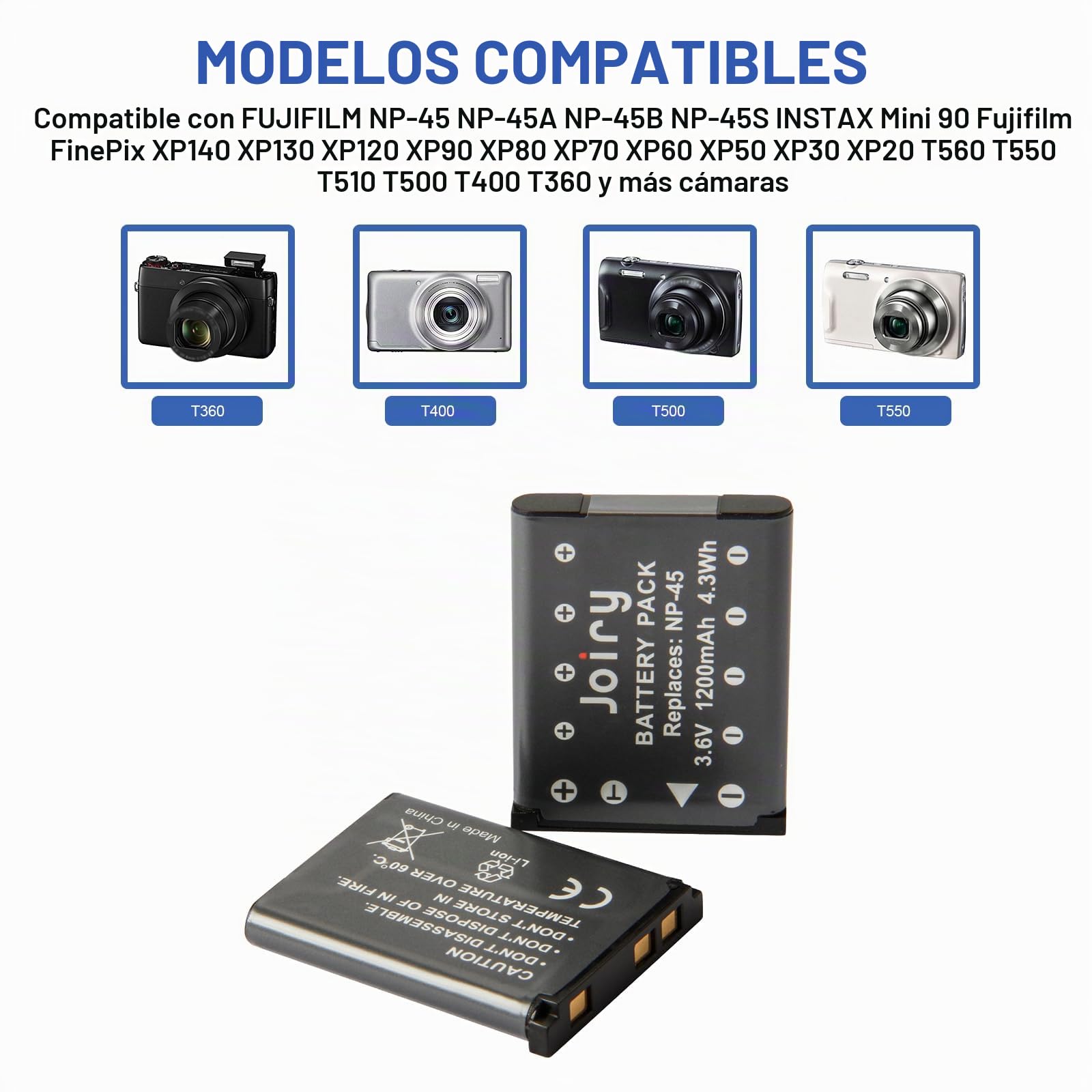 2X NP-45 Batería de Repuesto Compatible con FUJIFILM NP-45 NP-45A NP-45B NP-45S INSTAX Mini 90 Fujifilm FinePix XP140 XP130 XP120 XP90 XP80 XP70 XP60 XP50 XP30 XP20 T560 T550 T510 T500 T400 T360