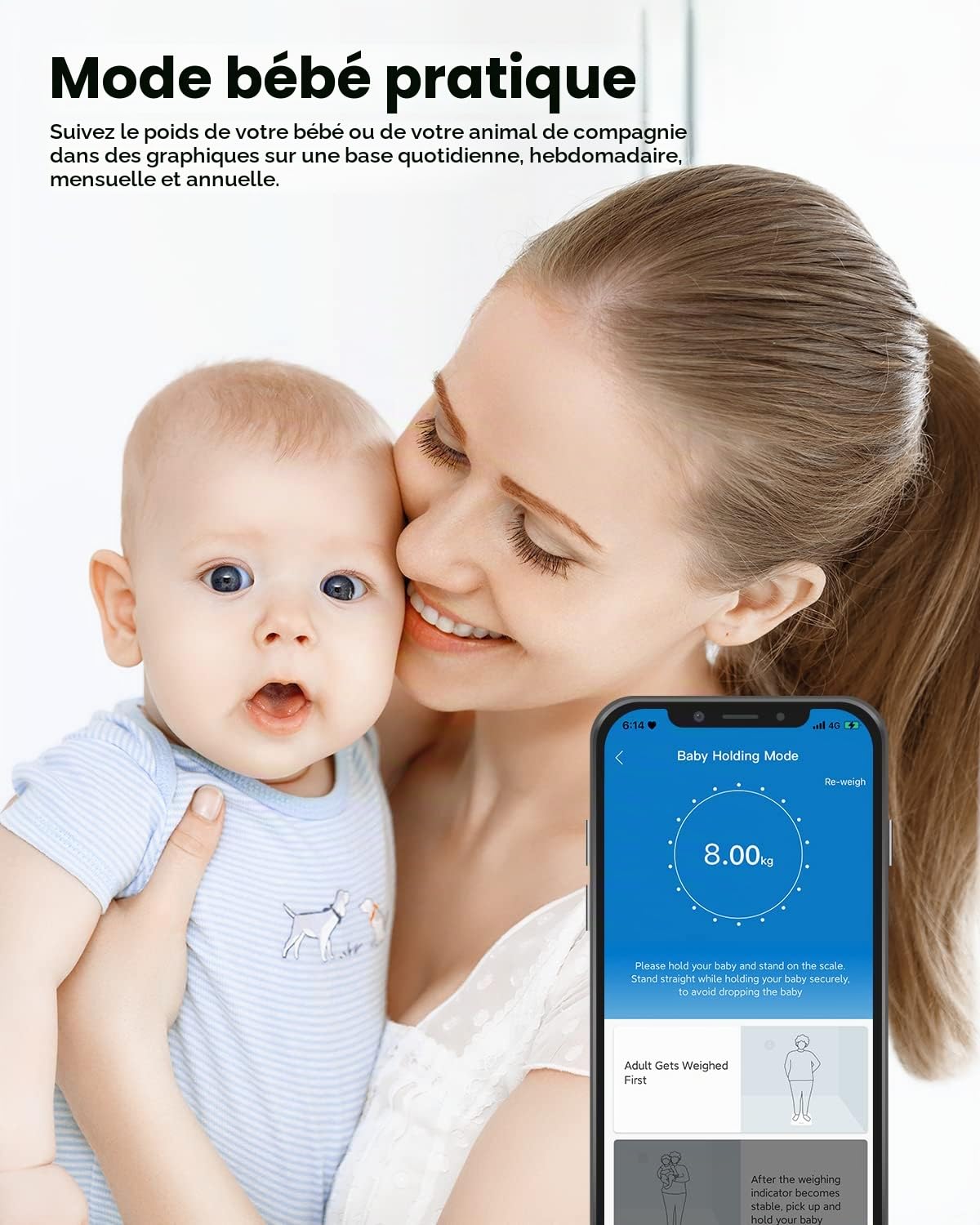 RENPHO Balance Pèse Personne de Haute Précision, Balance Connecté Bluetooth Pese Personnes Impédancemètre, 13 Analyses de la Composition Corporelle & Mètre Ruban Rétractable et Connecté