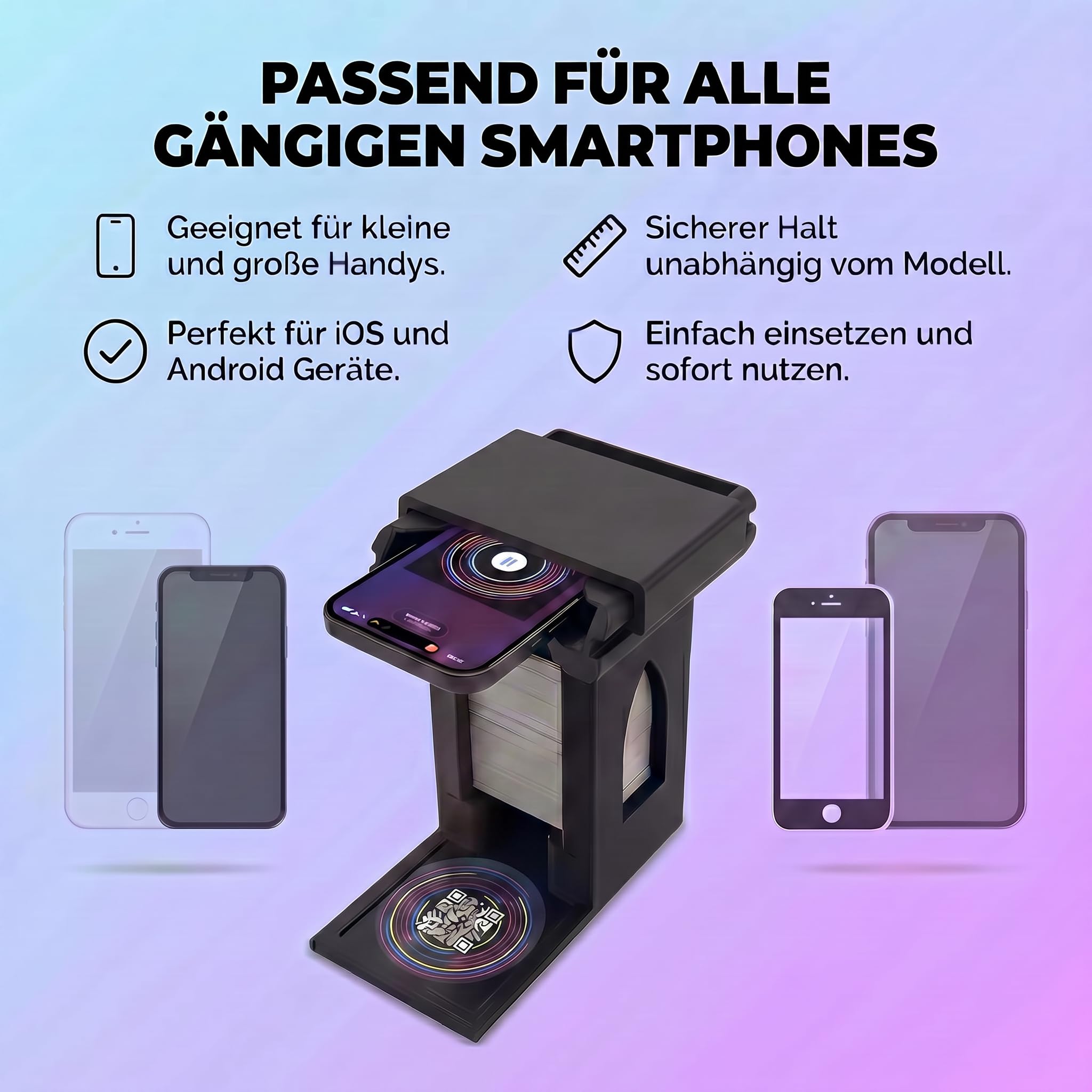 Handyhalterung Turm passend für Hitster – Smartphone Ständer mit Kartenfach – stabil & rutschfest für QR-Code Scan – Zubehör kompatibel mit Hitster Original & Party