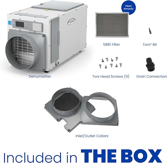 AprilAire E080 Whole House Dehumidifier for Basement & Crawl Space 80-Pint High-Capacity Commercial Dehumidifier for Homes Up to 4,400 Sq. Ft. with Pump, Drain Hose, Hanging Kit for DIY Install