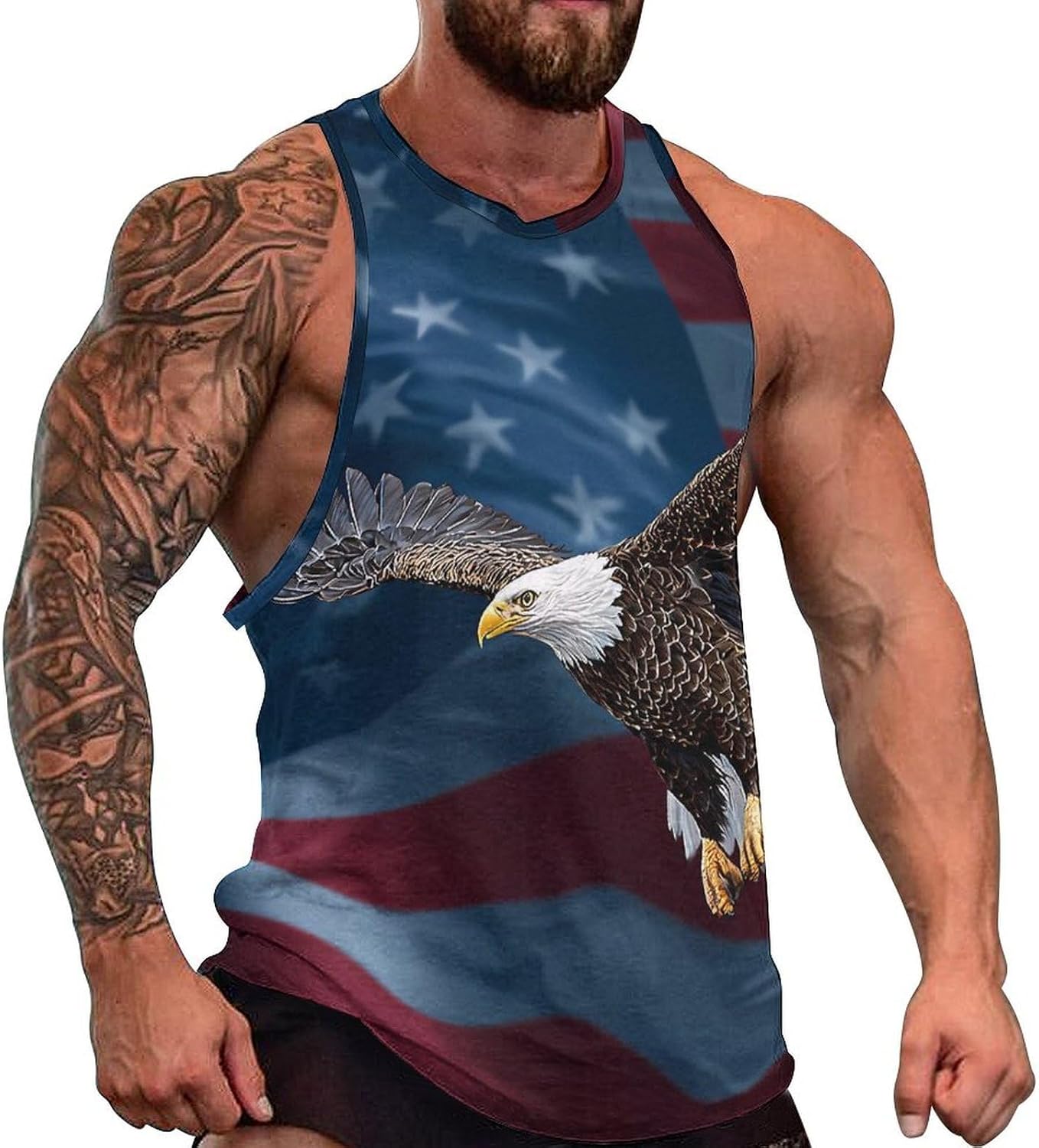 Ea-gles USA Flag Men Tank Top Workout Shirt Muscle T Shirt 5XL
