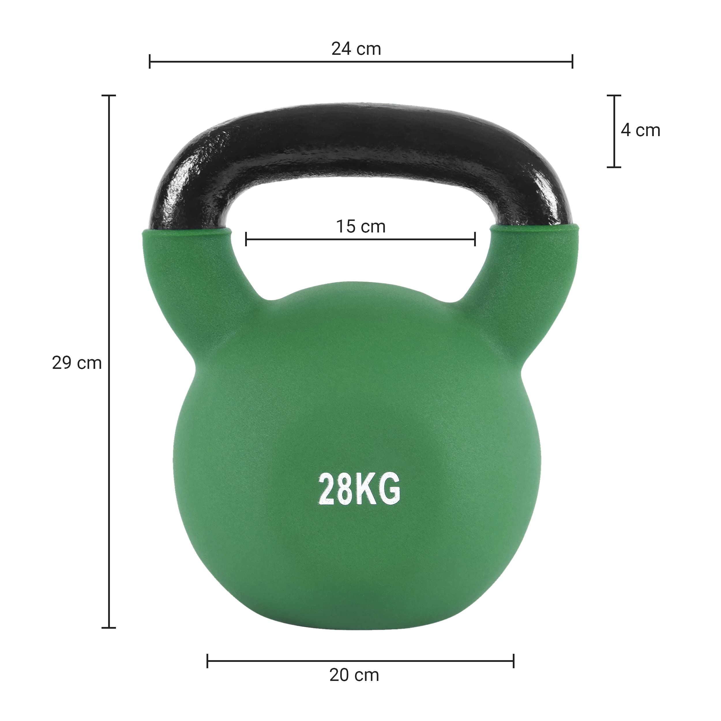 MSPORTS profesjonalne, neoprenowe hantle kettlebell, 2-30 kg, w zestawie Plakat z ćwiczeniami, hantle kettlebell 28 kg - Olivgrün