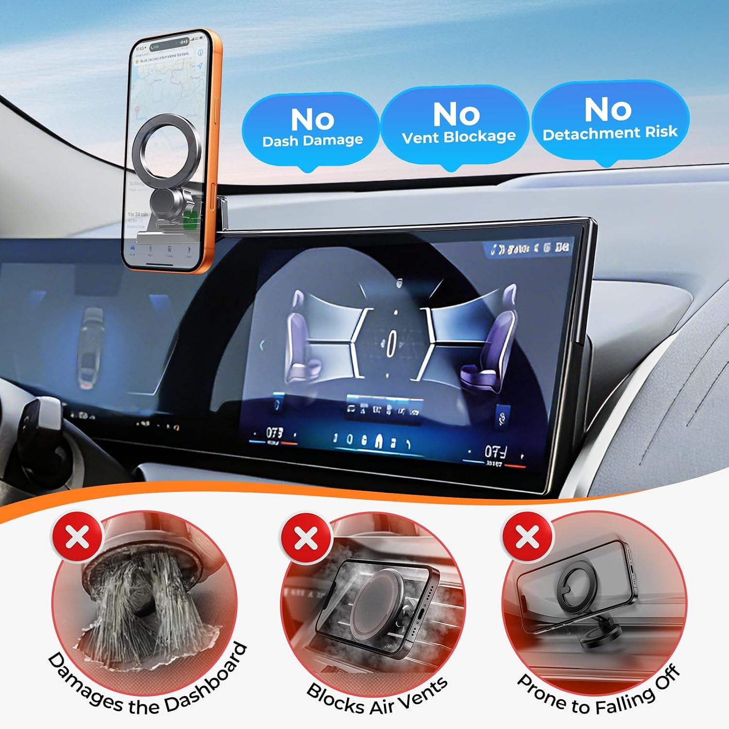 Car Phone Holder for BMW X3 2026 2025 (Only for 14.9-Inch Screen) 360° Rotation Magnetic Cell Phone Mount, Compatible with Magsafe, Does Not Affect Air Vent