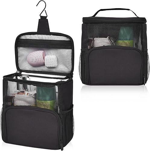 conliga Carrito de ducha portátil, (versión actualizada, compatible con botellas de tamaño completo), bolsa de aseo colgante, gran capacidad,