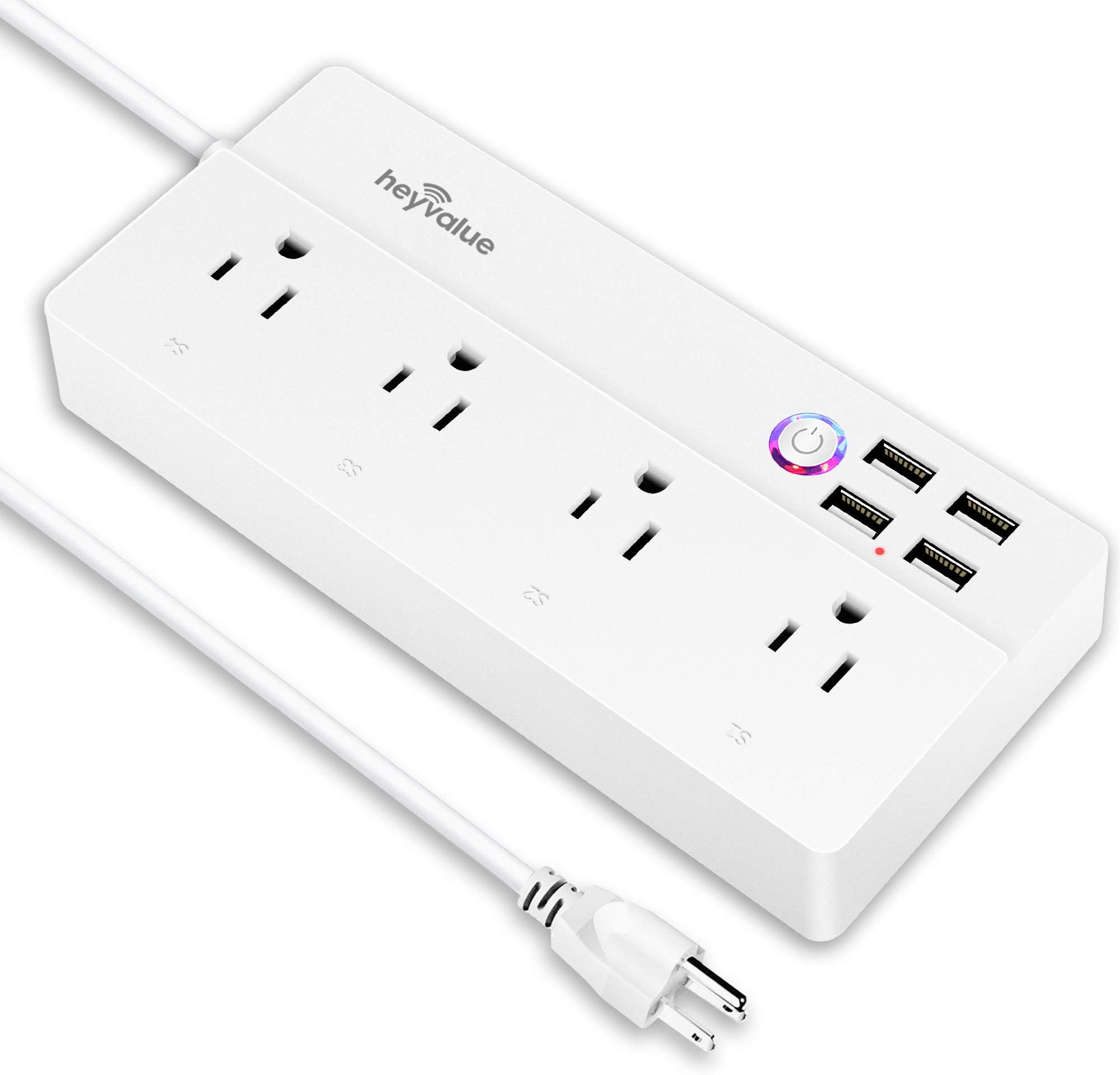 Smart Power Strip, WiFi Surge Protector, Voice Control with Alexa & Google Home, 4 AC Outlets 4 USB Port with 6-Foot Cord, App Control Appliances, Individual Control, Timing Schedule, No Hub Required