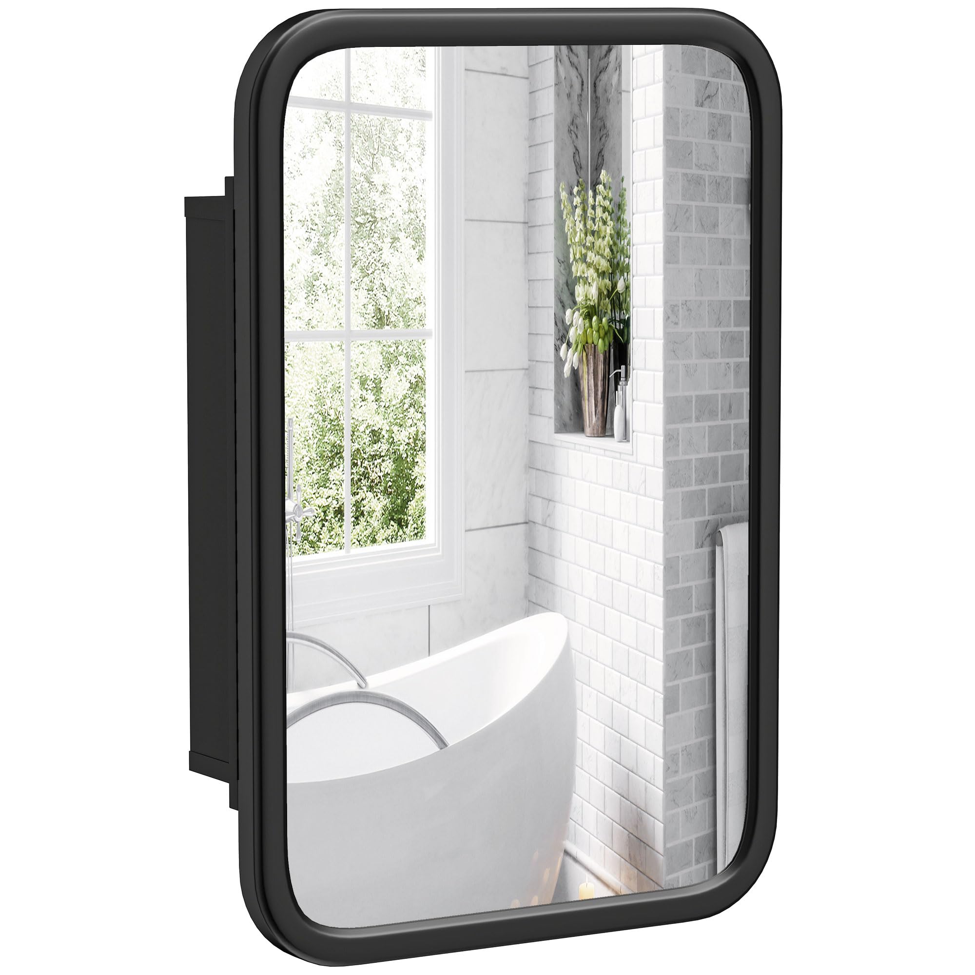Portland Metal Bathroom Wall Cabinet with Mirror - Small - Black