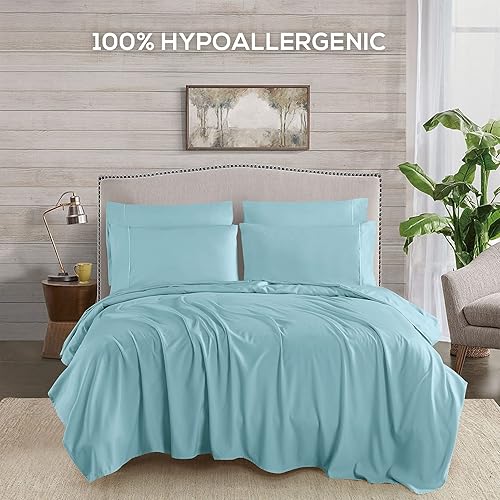 Vista 119 de Mueller Serie 1800 - Juego de sábanas ultrasuaves de 6 piezas, esquinas profundas de hasta 16 pulgadas, transpirables, hipoalergénicas, Verde