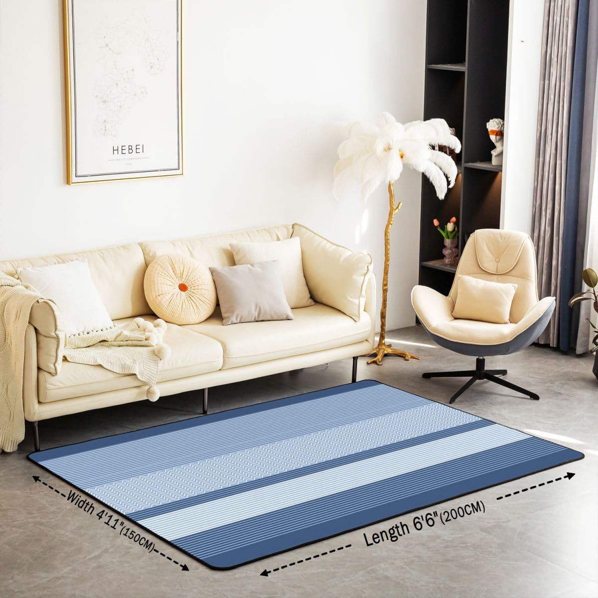 Tappeto da soggiorno retrò a righe, 150 x 200 cm, geometrico, linea semplice, decorazione a onde, per camera da letto, per ragazzi e ragazze, alla moda, decorazione a righe, blu
