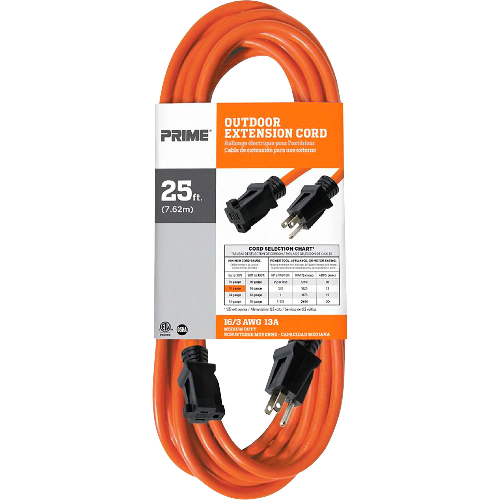 Prime Wire & Cable EC501625 25-Foot 16/3 SJTW Medium Duty Extension Cord, Orange by Prime Wire & Cable