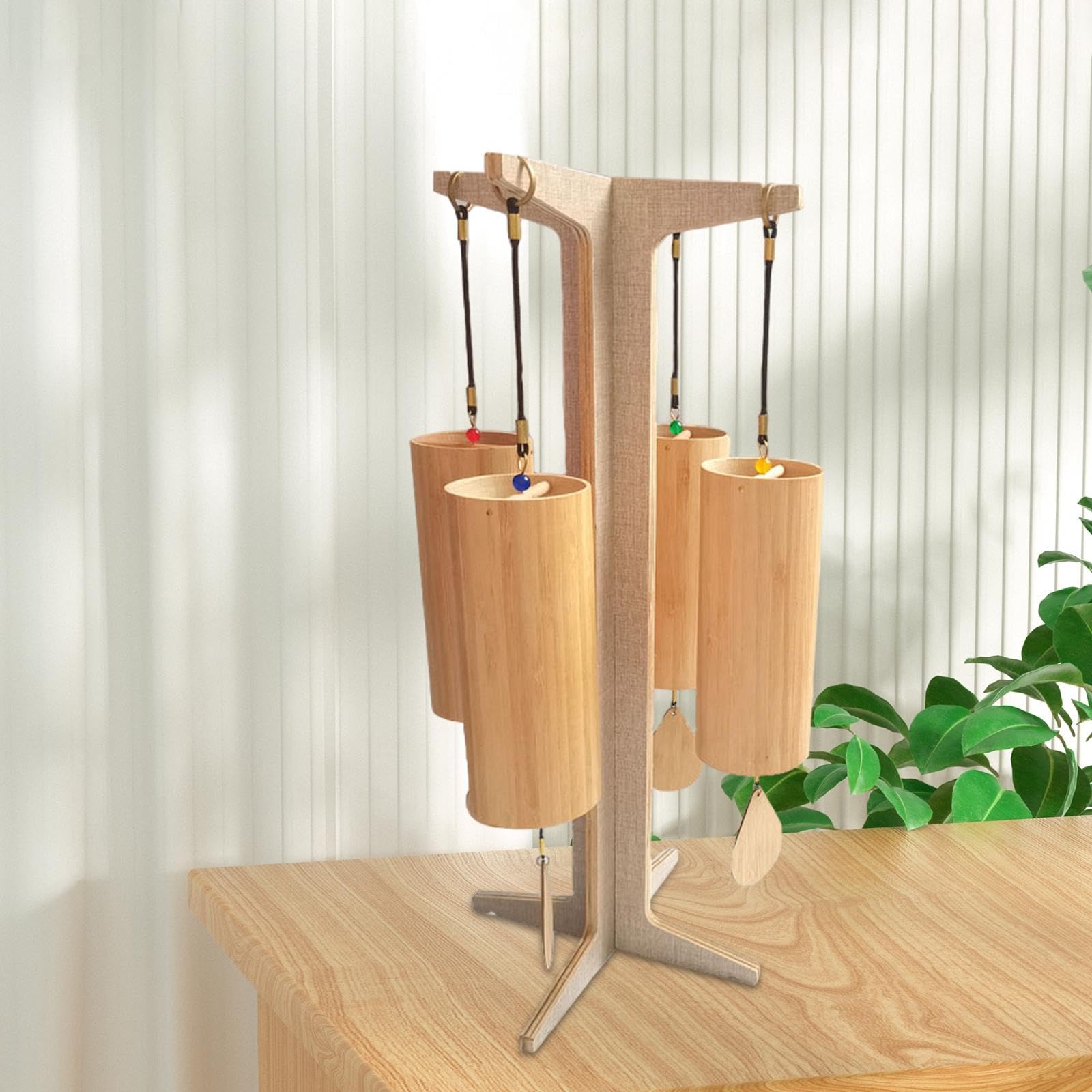Tachiuwa Chime Stand Wind Chime Wood Stand Easy to Assemble Wooden Chime Holder Gong Stand for Desktop, Yoga, Bedroom, Meditation, Style A