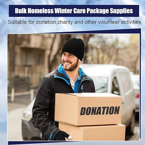 Miniatura 6 de Geyoga Suministros de paquete de cuidado para personas sin hogar Gorros de invierno cálidos guantes de pantalla táctil mantas bolsas con cordón