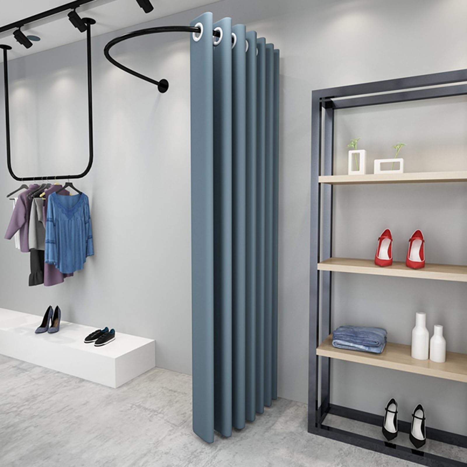WQPMNYG 80-100 CM Changing Room Curtain Rail Boutique Office Fitting Room Privacy Curtain U-Shaped Wall Partition for Clothing Store - Blue Set (80 cm / 31.5 in)