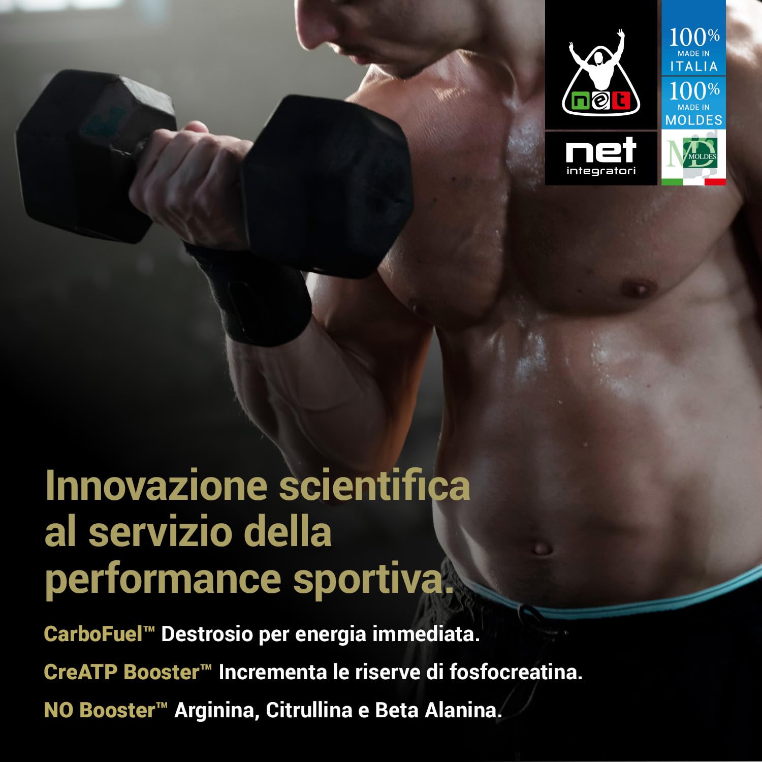 Net Integratori PRO POWER CHARGE 5 – Gusto Arancia 600g – Integratore Pre e Intra Workout con Aminoacidi Creatina e Carboidrati a rilascio differenziato e Vitamine B3 e B5 (Quali®-B)