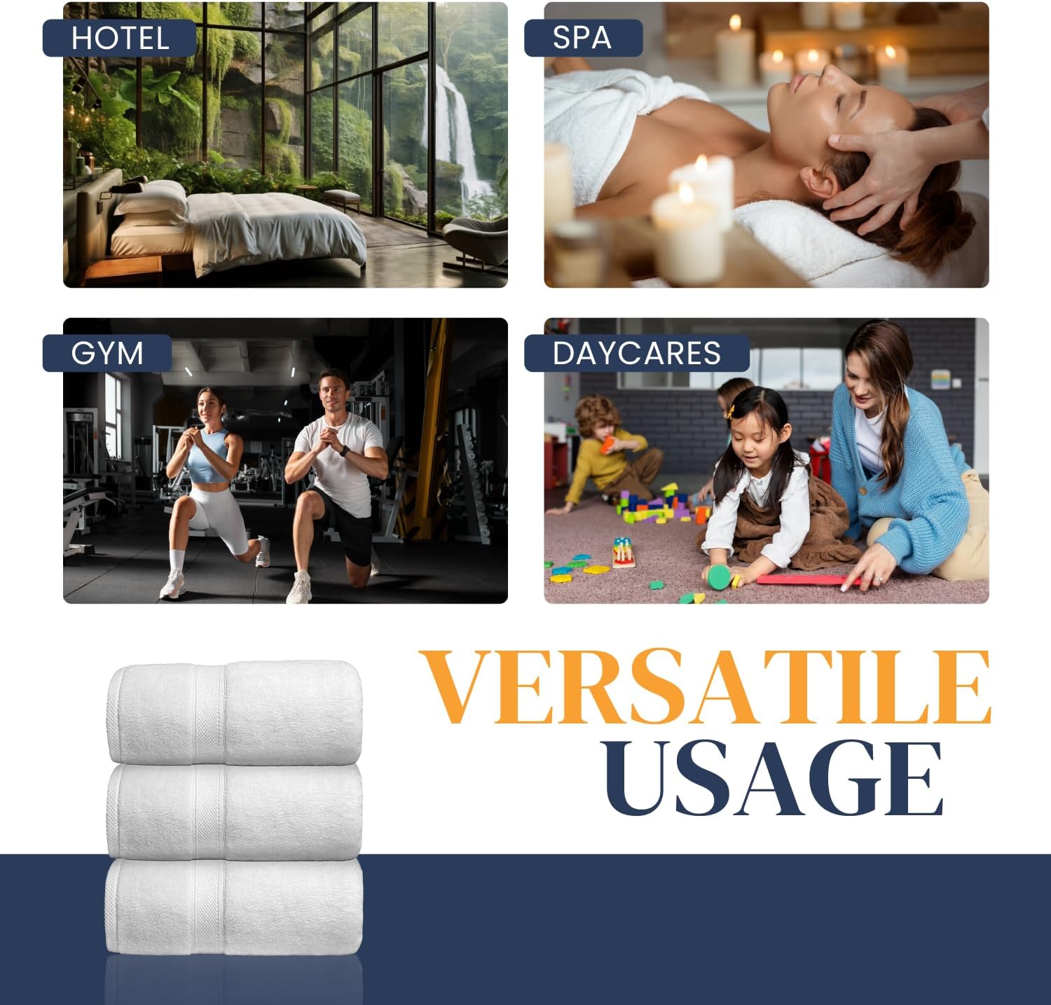 belem Exclusive Hand Towels Bulk – 16x30 Pack of 120 Pcs – Premium 600 GSM 16x30 Inch, 2-Ply 100% Combed Cotton– Ultra-Soft, Highly Absorbent – White Bulk Towels for Hotels, Spas, Gym & Resorts