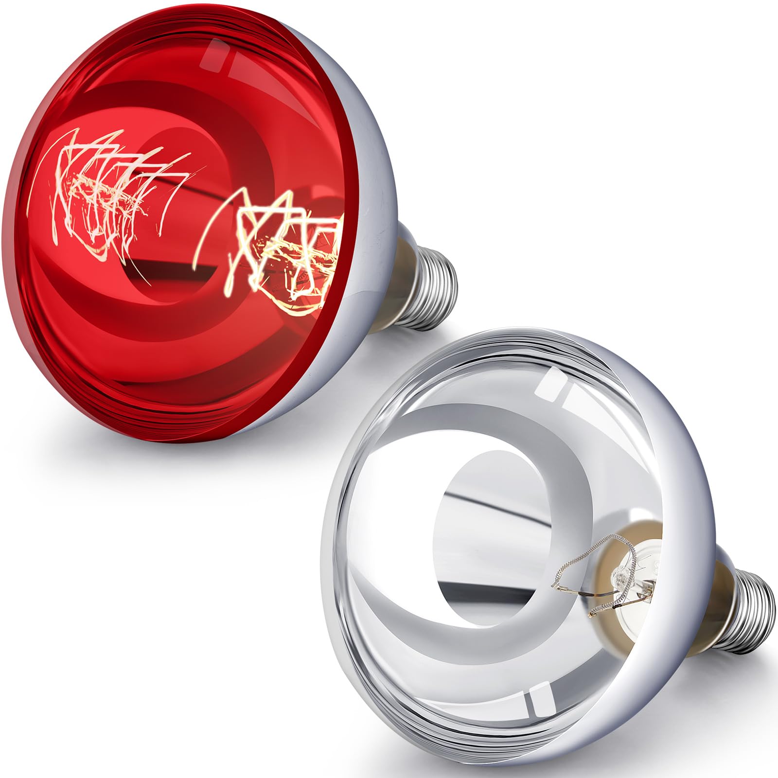 VIHOSE 2 Pack Heat Lamp Bulbs 250 Watt, R40 E26, Silver,Red