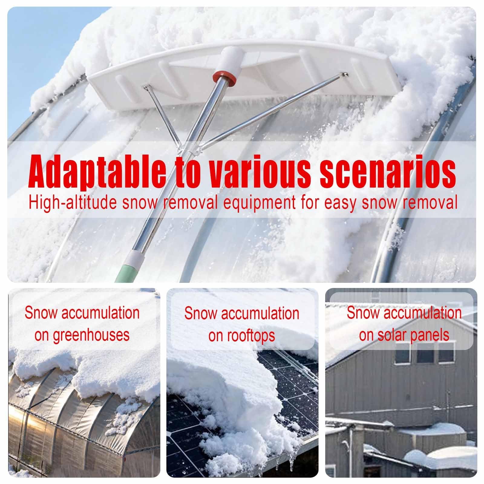 Ausziehbare Schneeschaufel mit Eiskratzer, 2-in-1-Werkzeug für Dachschneeräumung, leichter Aluminiumgriff, verstellbar, 2 - 4 m