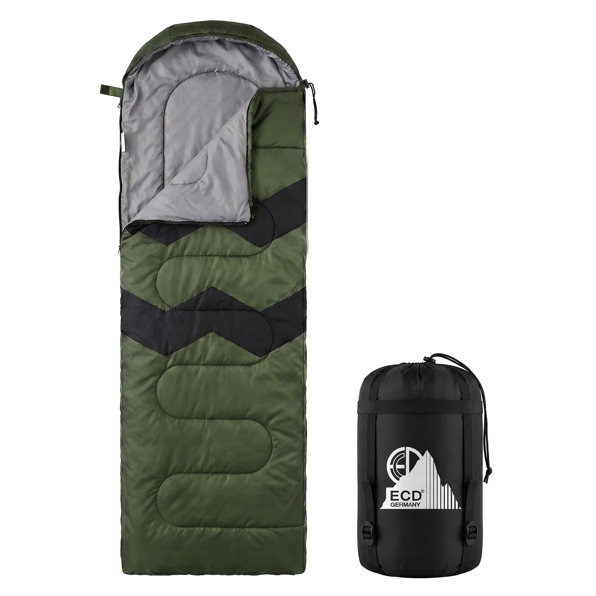 ECD Germany Spiwór Camping 210 cm, Lekki i Cieply Spiwór Outdoor Turystyczny 3 Sezonowy, Spiwór Kocowy o Kompaktowym Rozmiarze na Camping, Trekking, Sleeping Bag na Wedrówki i Podróz, Khaki