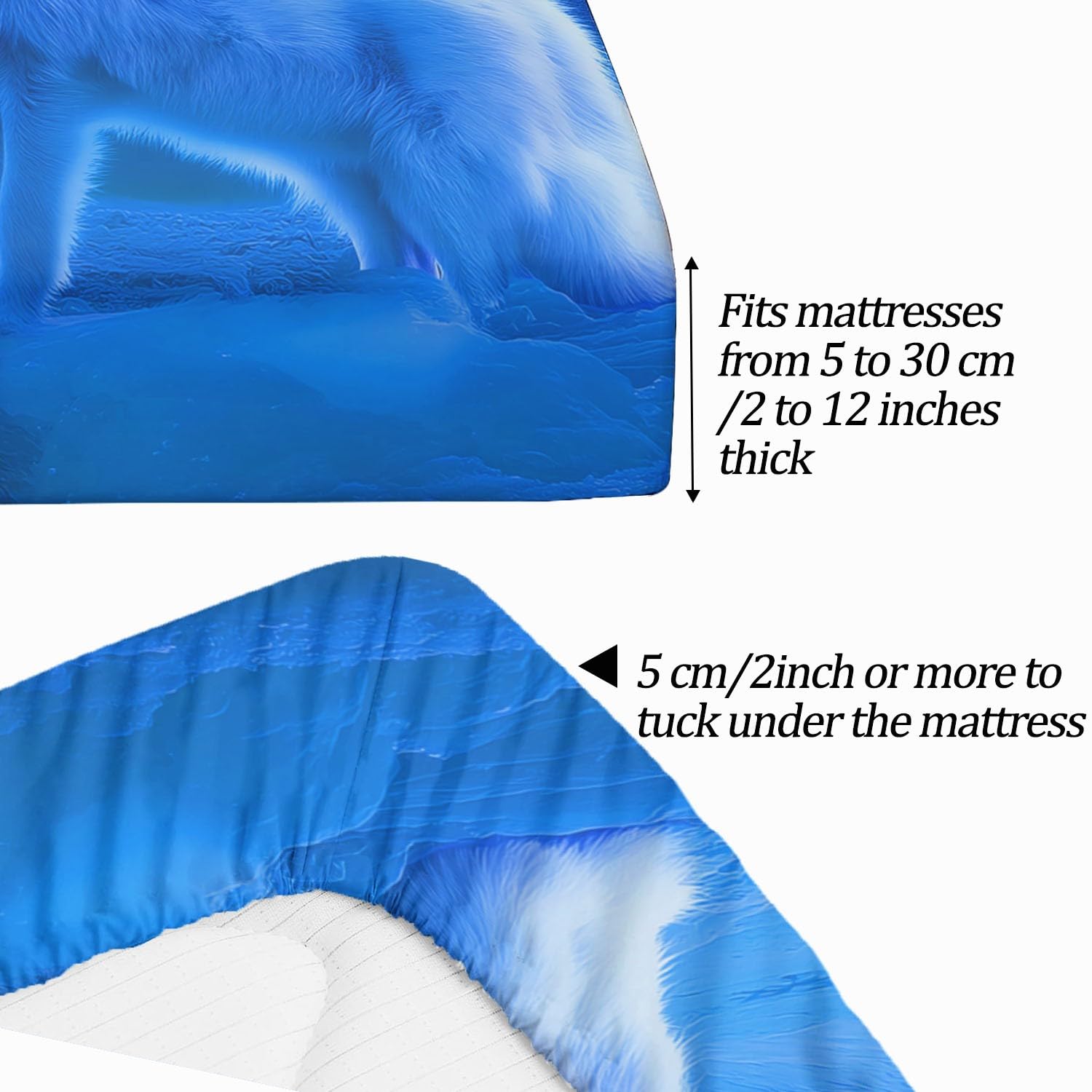 Lenzuola Matrimoniali Fantasia Animali Lupo, Blu Set Lenzuola con Angoli in Microfibra con Angolo Fino a 30 cm con 2 Federe, Set completo da letto per Bambini e Adulti, 150 x 200 cm