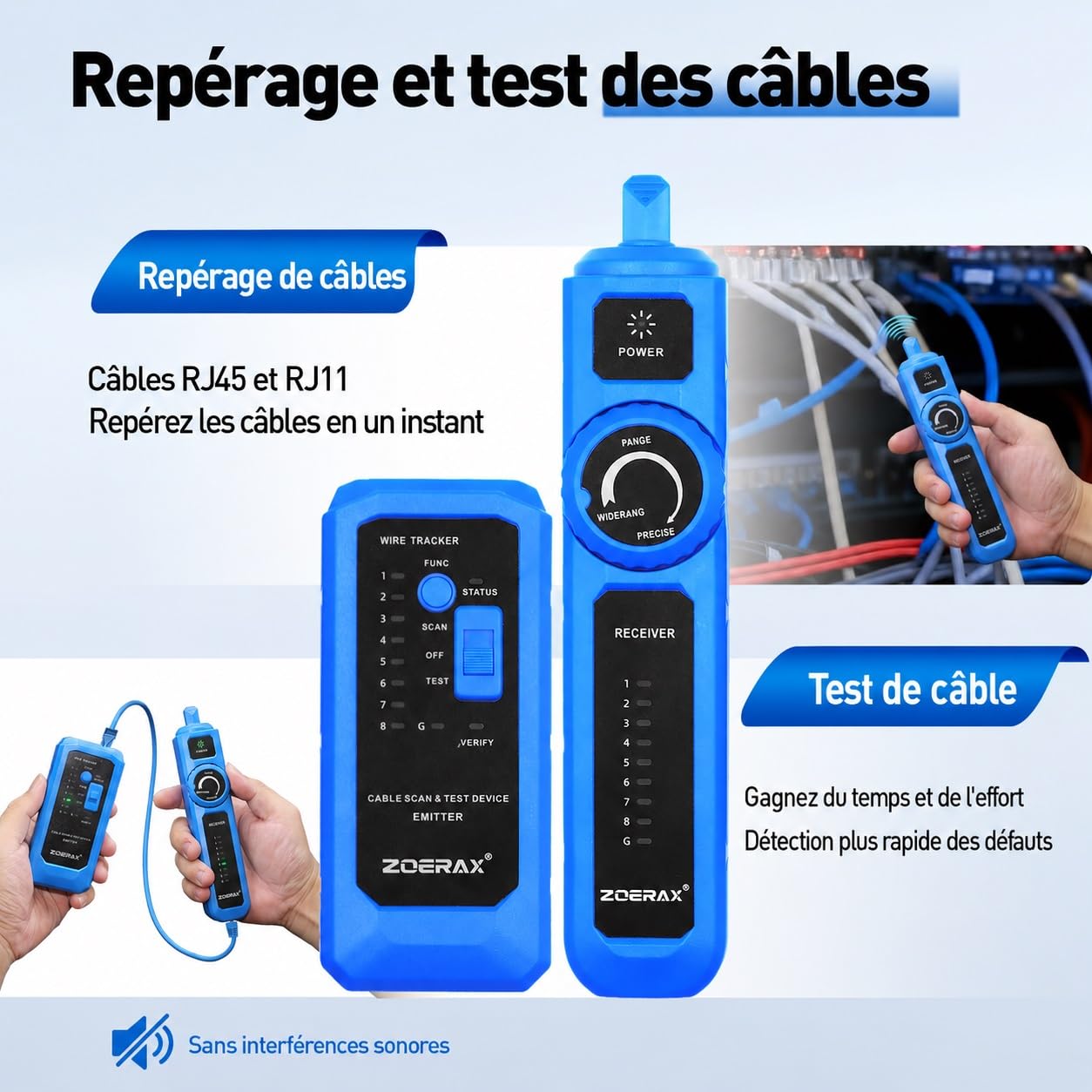 Kit d'outils réseau professionnel 14 en 1 - Pince à sertir RJ45, Cat6-Passthrough mâle et bateaux de protection, testeur de câble, dénudeur de câble, outil de ponch-down Ethernet
