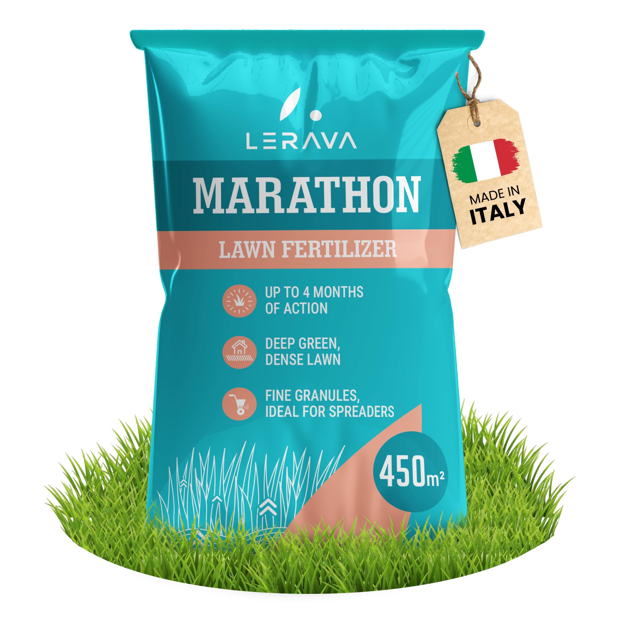 LERAVA® Marathon Lawn Fertilizer (450 m²) – Slow-Release Fertilizer for up to 4 Months – Spring Lawn Fertilizer with Potassium, Magnesium, and Micronutrients – Consistent Nutrition for Lawns