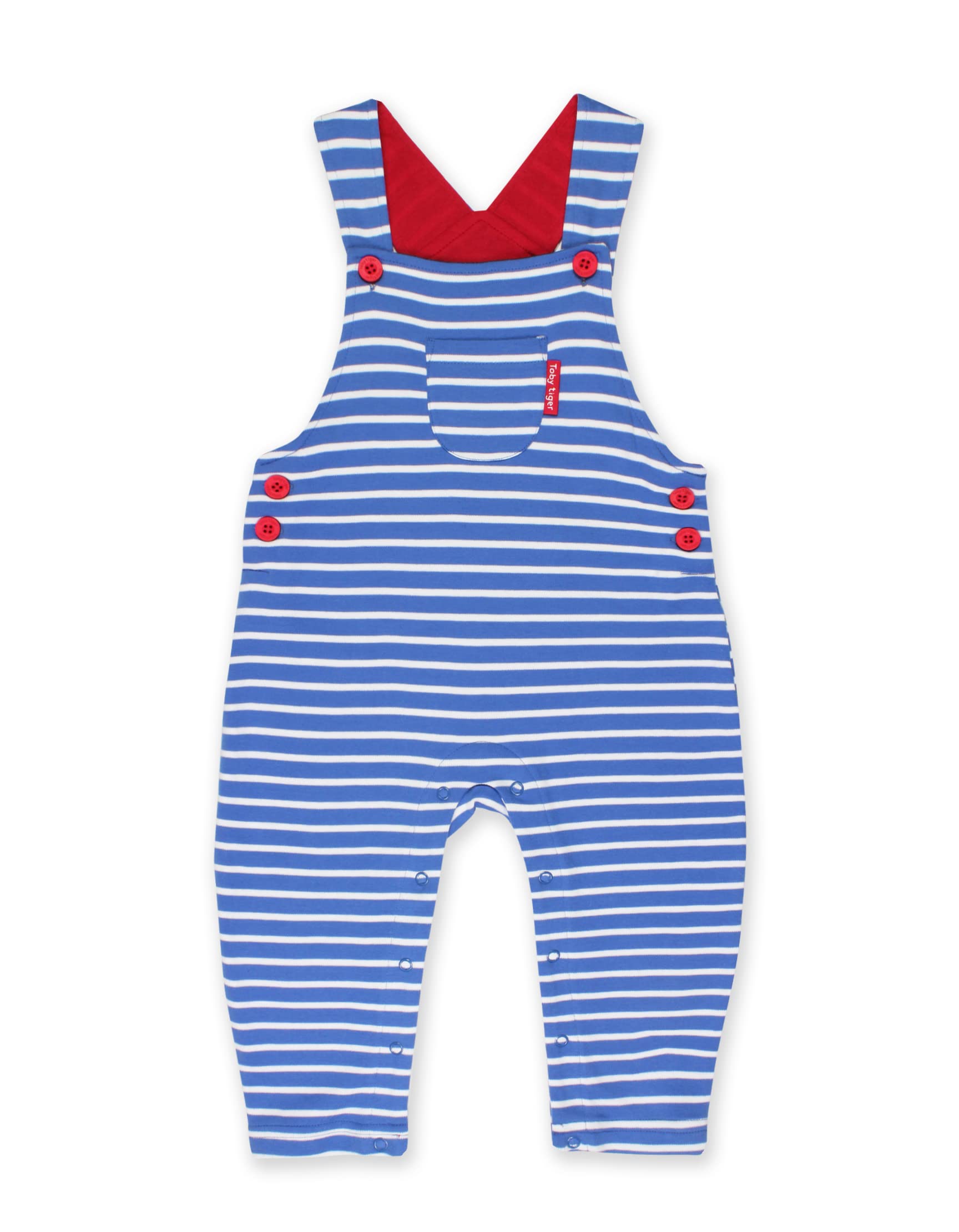 Toby Tiger Blue Organic Breton Stripe Dungarees 6-12M 80Cm