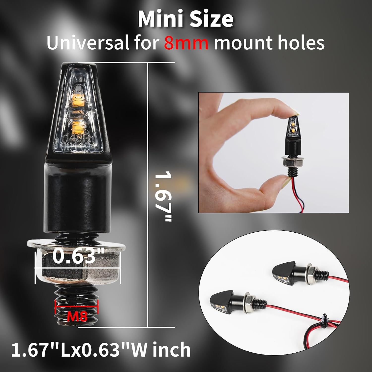 Universal Motorcycle Turn Signals Led,Mini Motorcycle Blinkers Bright Indicator Light 8mm 12V Motorbike Front Rear Light Compatible with Cruisers Bikes Honda Harley Road Suzuki