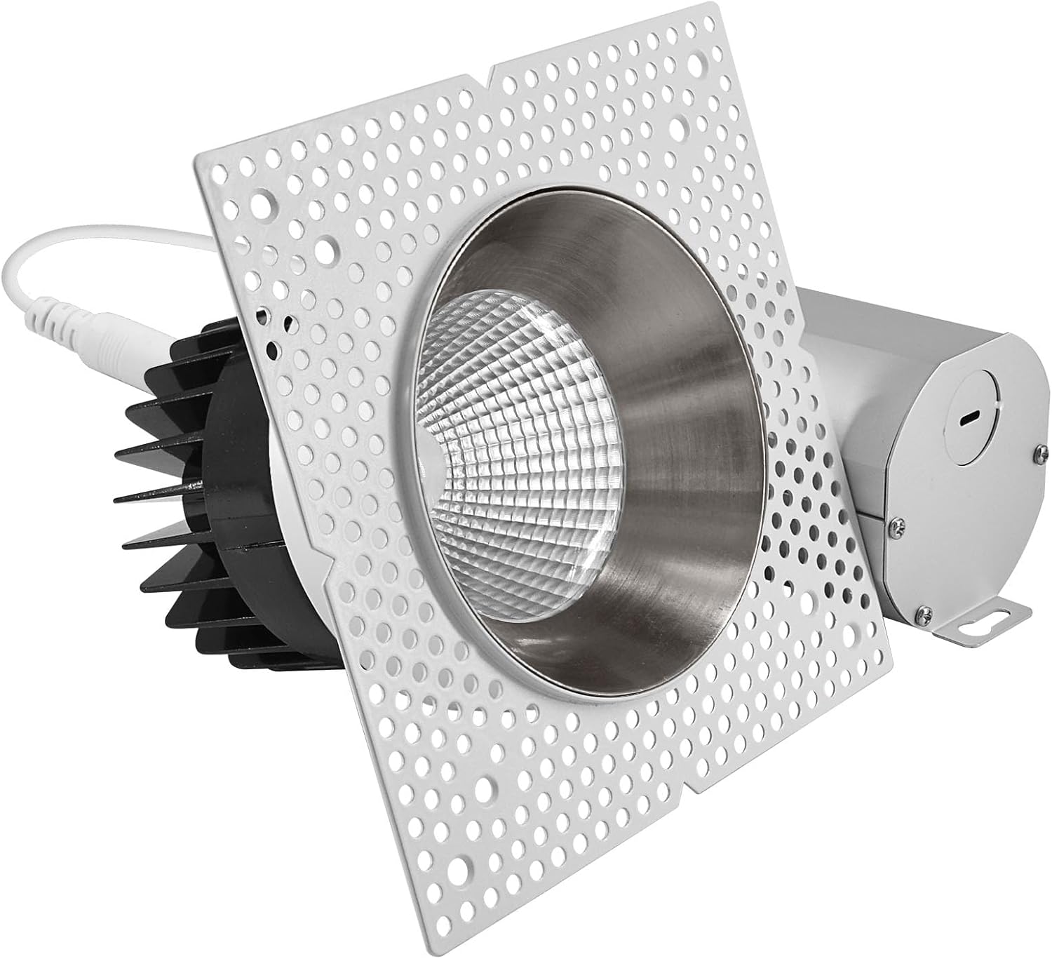 LUXRITE 4-Inch LED Trimless Recessed Spotlight with Nickel Reflector Trim Replacement 25W, 2000LM, 5CCT, 38° Beam Angle, Dimmable, Push-n-Lock, CRI90, Damp & IC Rated, ETL White + Nickel
